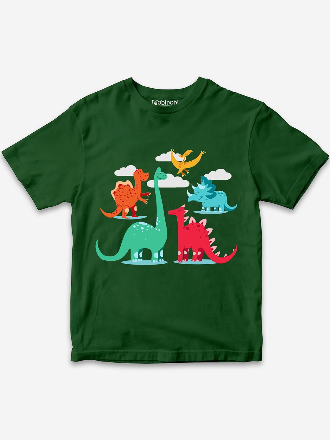 

Wobinobi Boys Jurrasic Cute Dinosaurs Printed Pure Cotton Bio Finish T-shirt, Green
