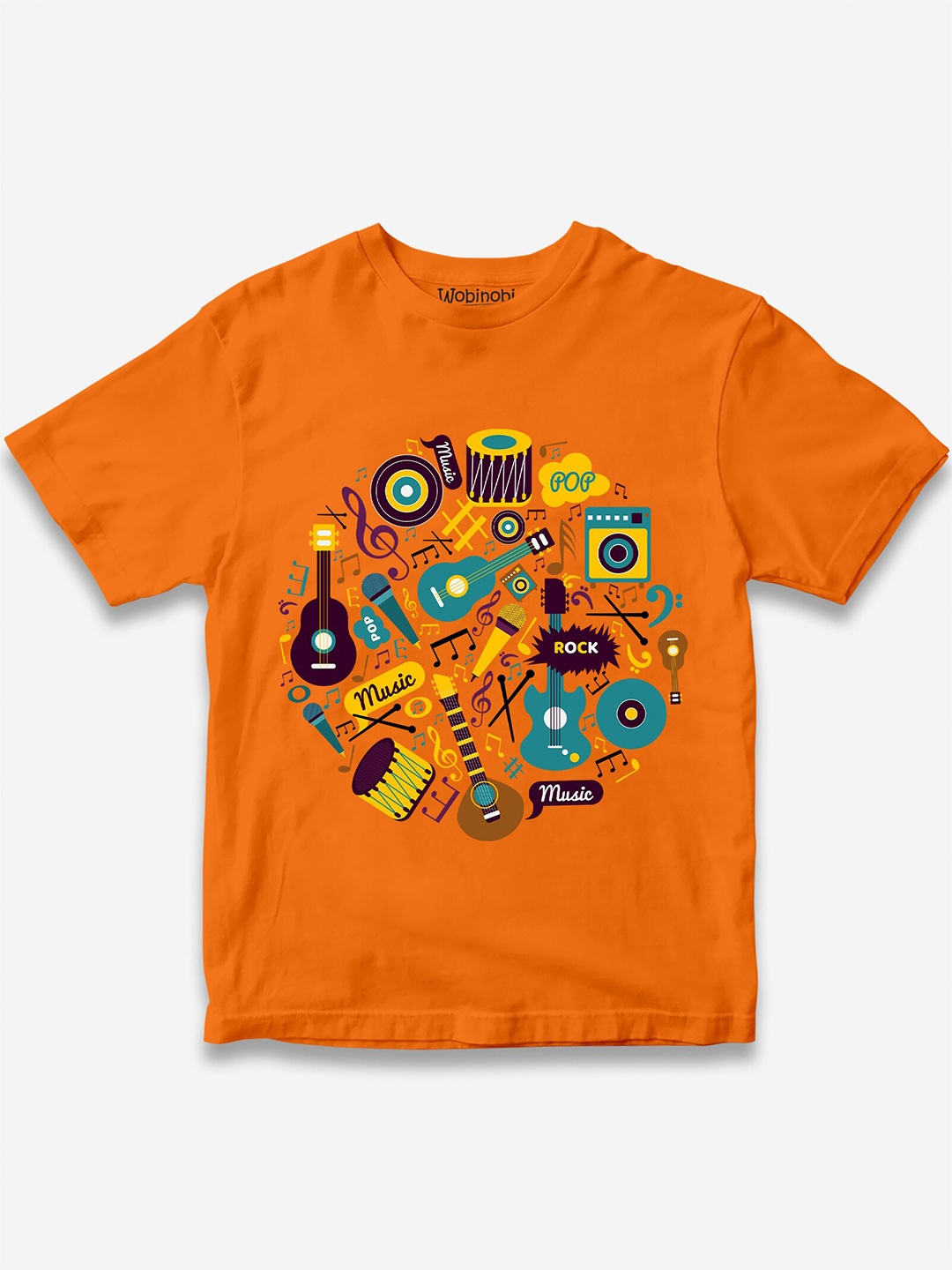 

Wobinobi Boys Music Print Bio Finish Pure Cotton T-shirt, Orange