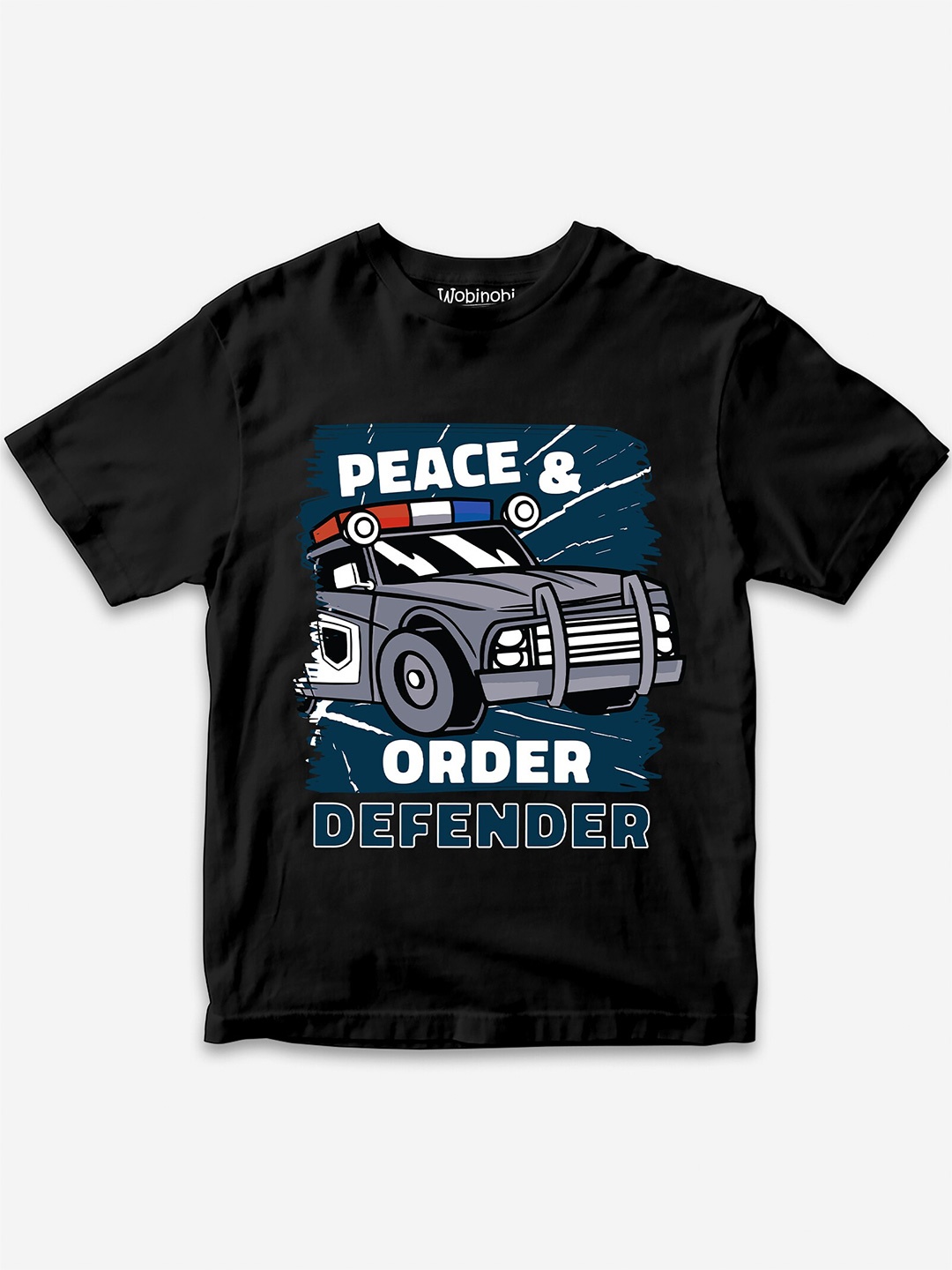 

Wobinobi Boys Policeman Print Bio Finish Pure Cotton T-shirt, Black