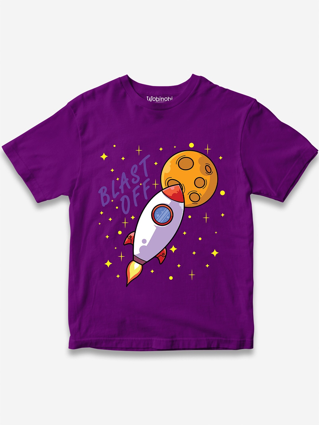 

Wobinobi Boys Rocket to Space Printed Pure Cotton Bio Finish T-shirt, Purple