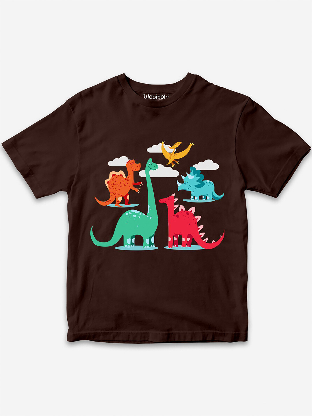 

Wobinobi Boys Dinosaur Print Bio Finish Pure Cotton T-shirt, Coffee brown