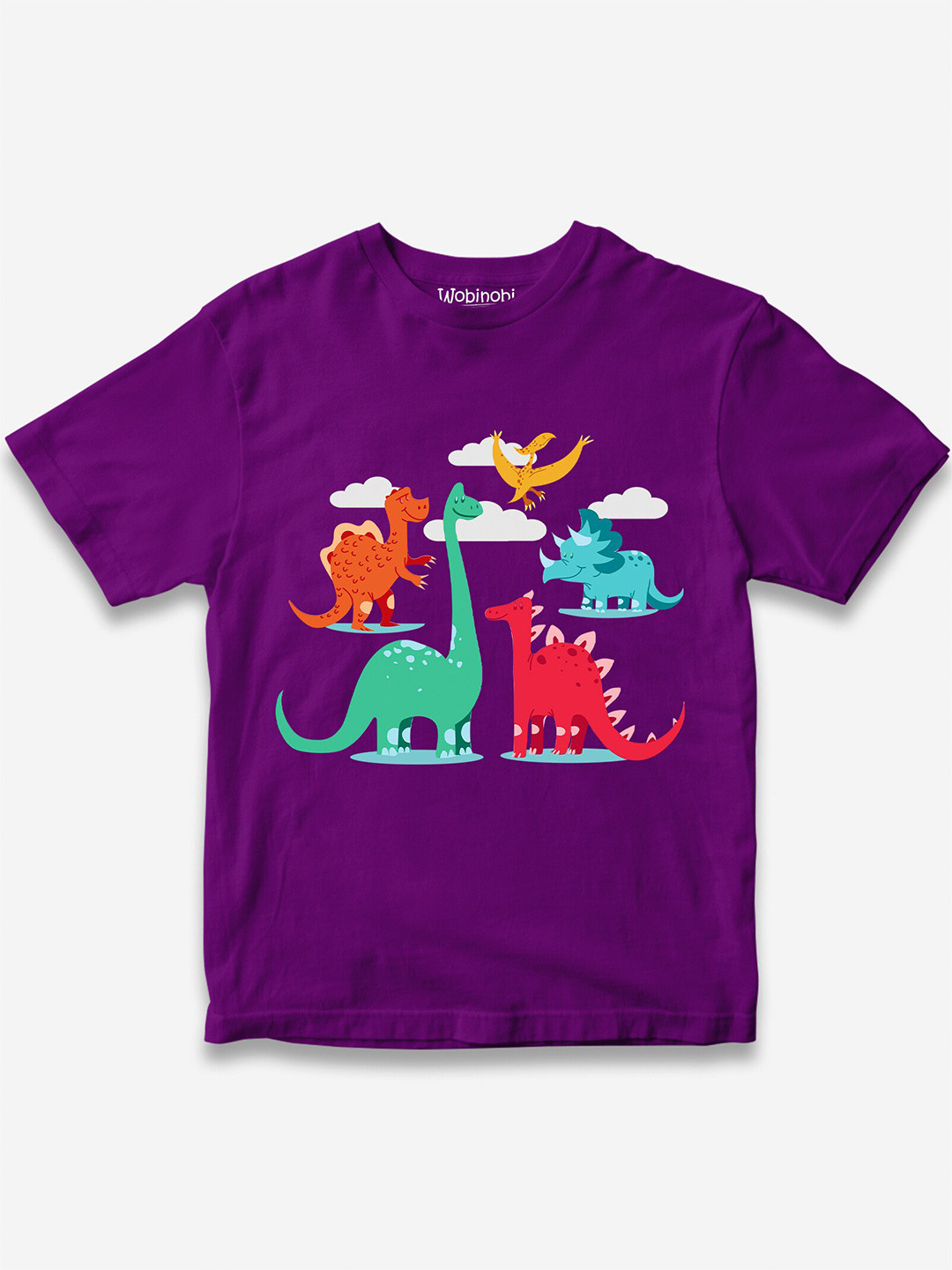 

Wobinobi Boys Dinosaur Print Bio Finish Pure Cotton T-shirt, Purple