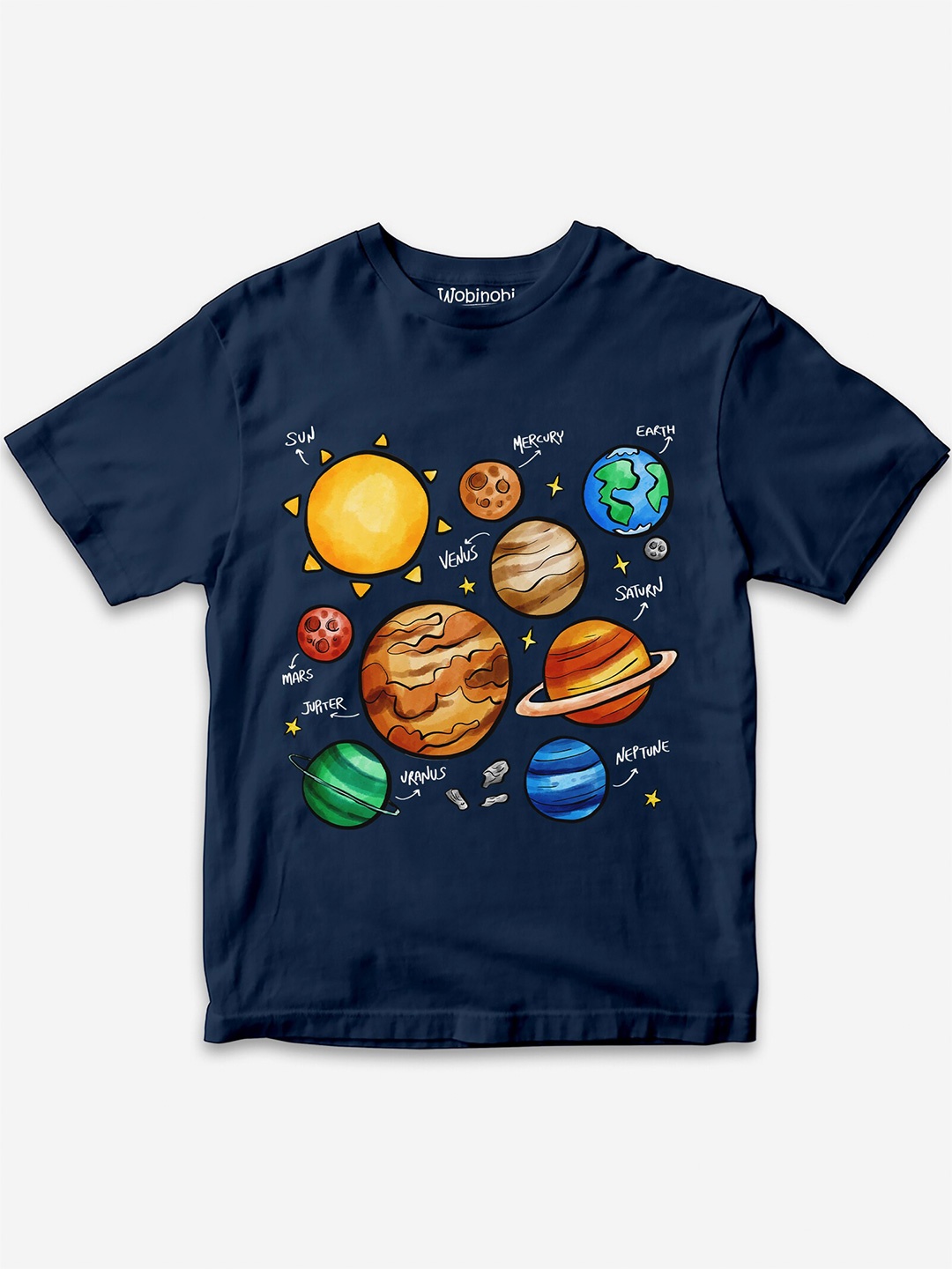 

Wobinobi Boys Space Print Bio Finish Pure Cotton T-shirt, Navy blue