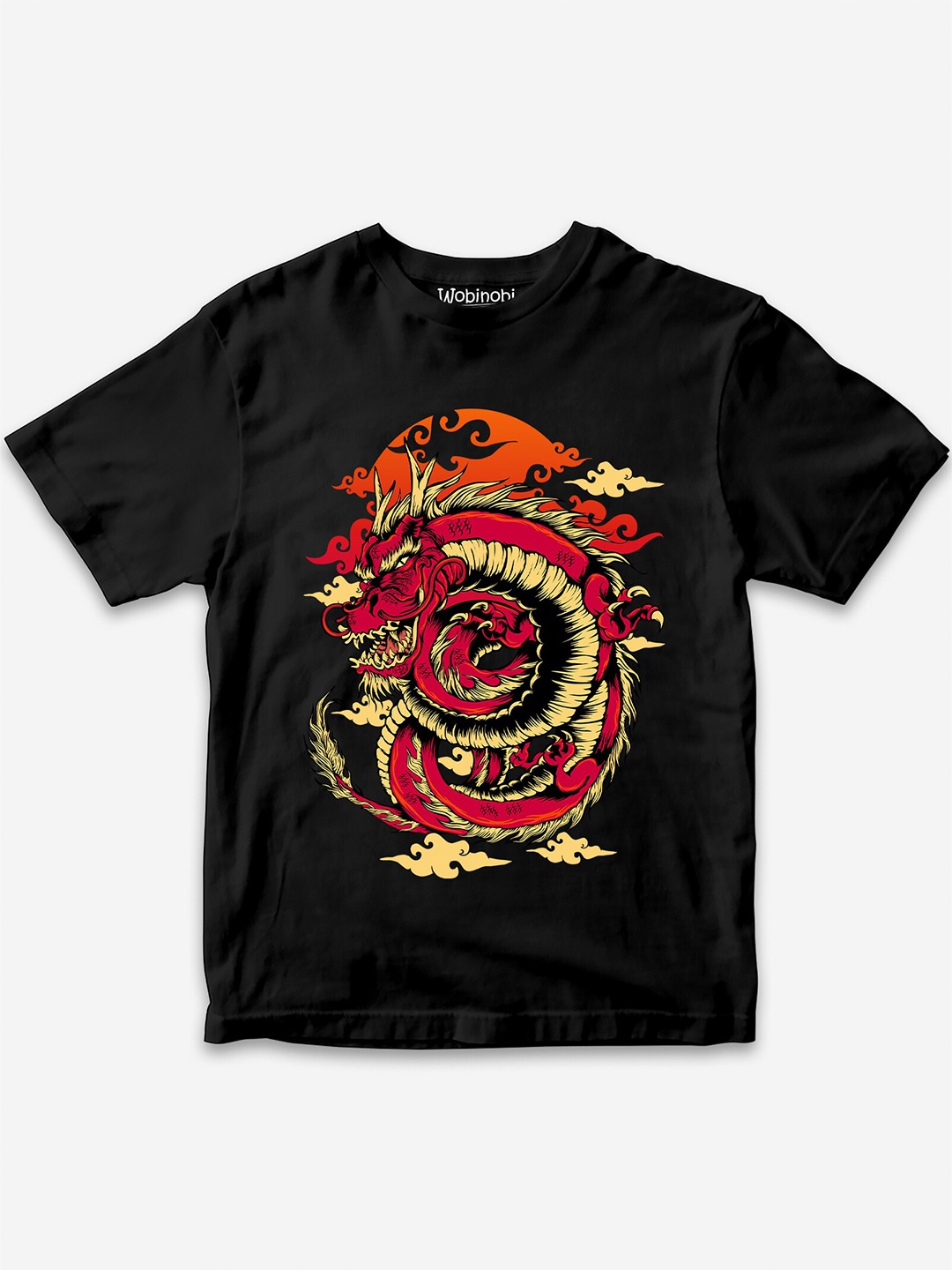 

Wobinobi Boys Dragon Print Bio Finish Pure Cotton T-shirt, Black