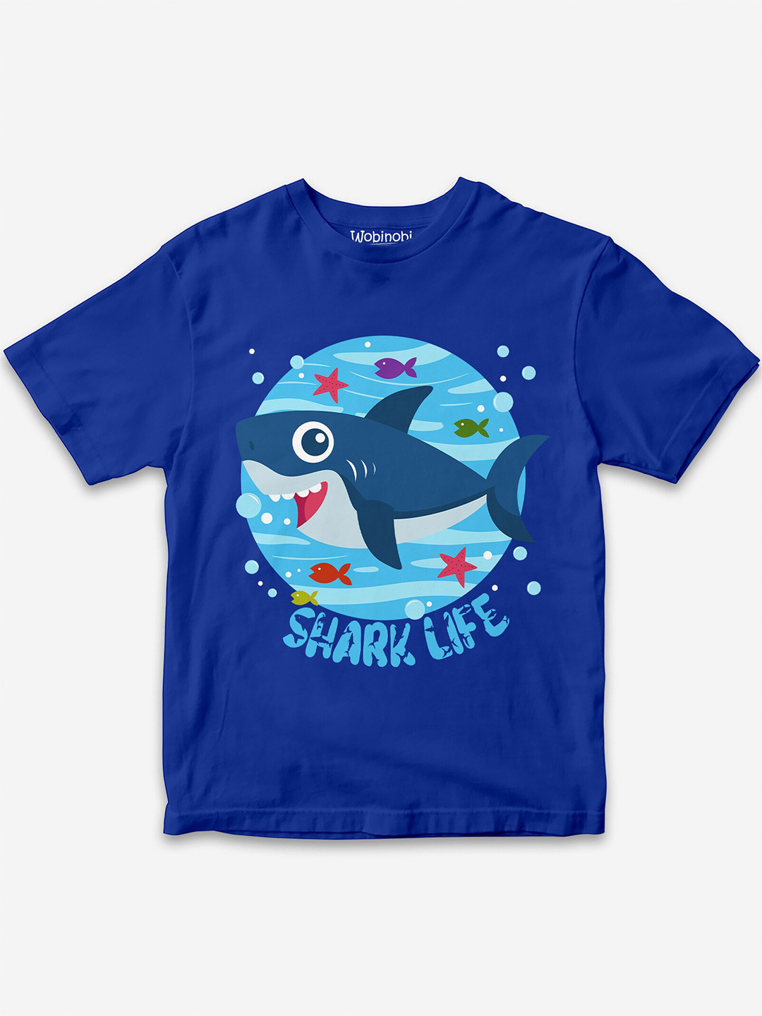 

Wobinobi Boys Shark Life Printed Pure Cotton Bio Finish T-shirt, Blue