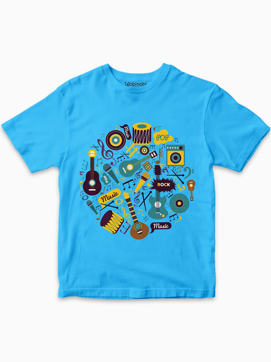 

Wobinobi Boys Music Print Bio Finish Pure Cotton T-shirt, Blue