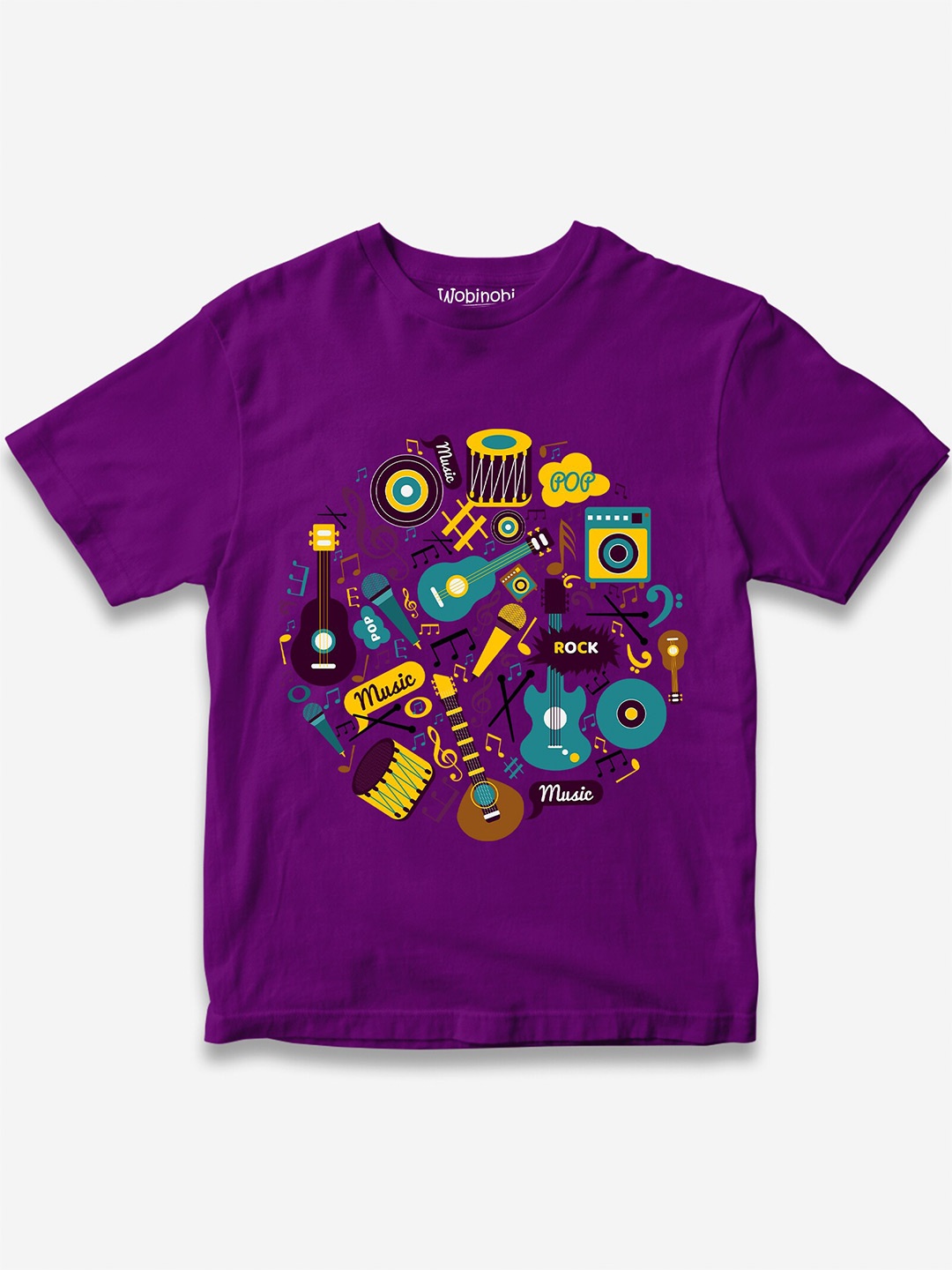

Wobinobi Boys Music Print Bio Finish Pure Cotton T-shirt, Purple