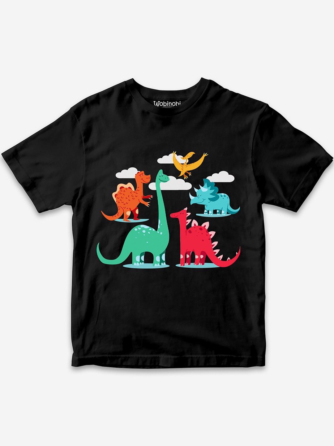 

Wobinobi Boys Dinosaur Print Bio Finish Pure Cotton T-shirt, Black