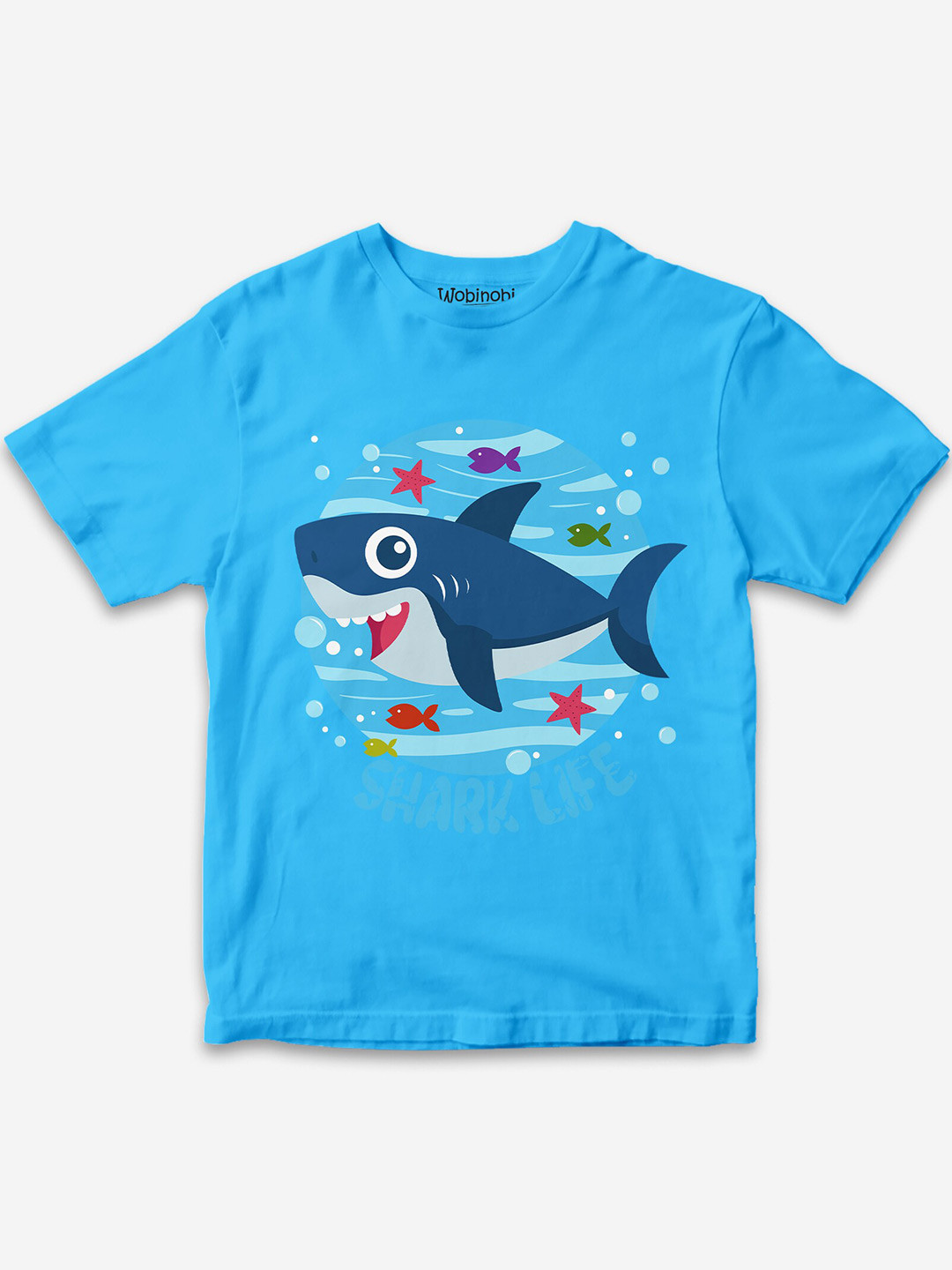 

Wobinobi Boys Shark Print Bio Finish Pure Cotton T-shirt, Blue