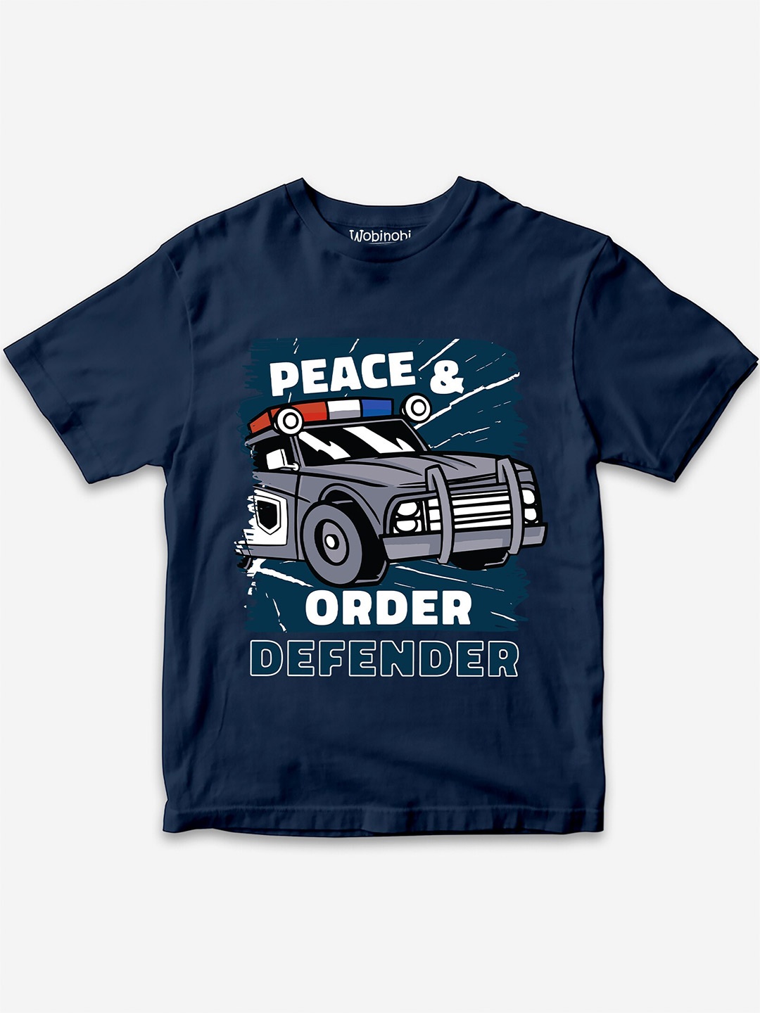 Wobinobi Boys Policeman Print Bio Finish Pure Cotton T-shirt, Navy blue