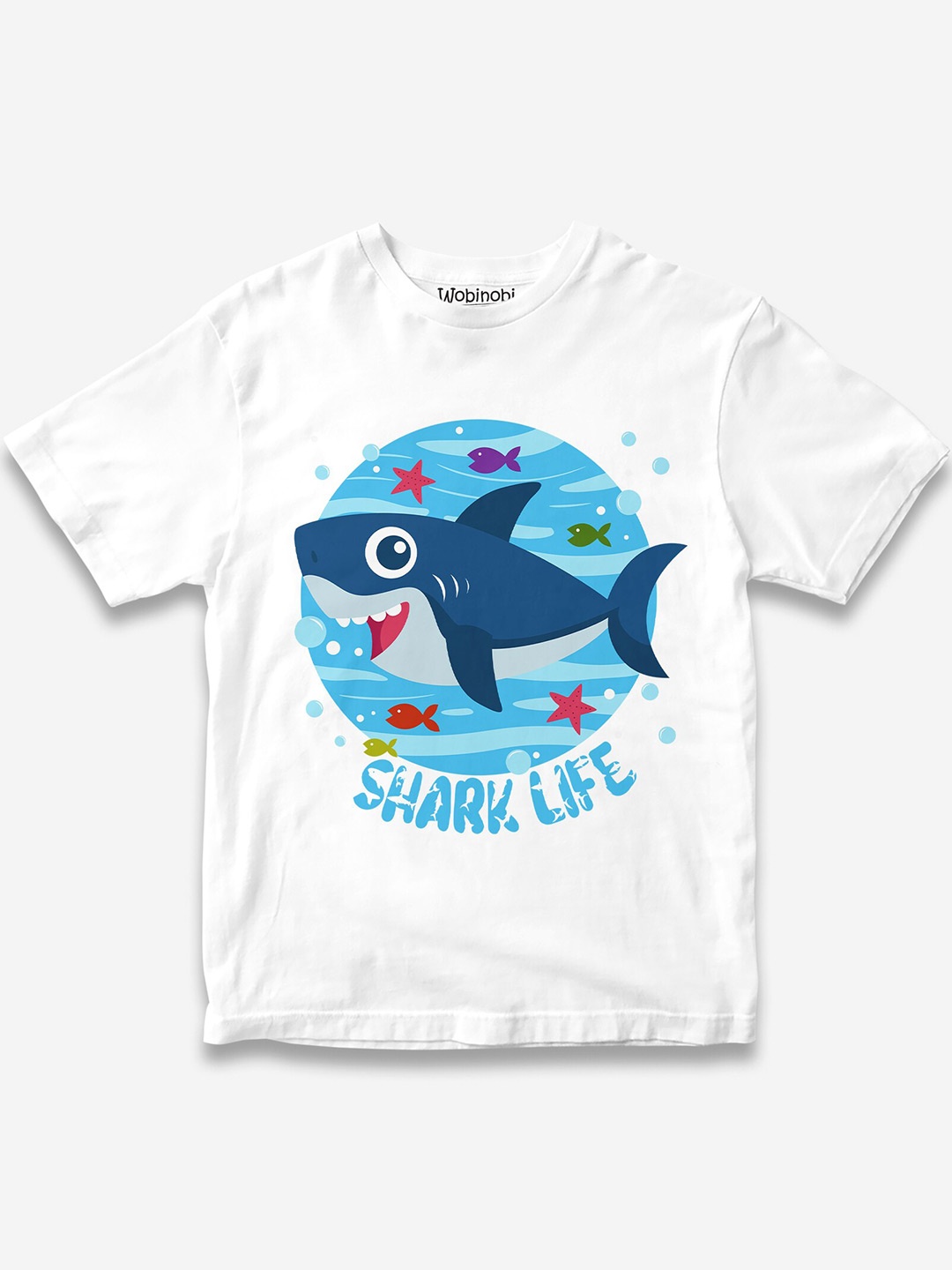 

Wobinobi Boys Shark Print Bio Finish Pure Cotton T-shirt, White