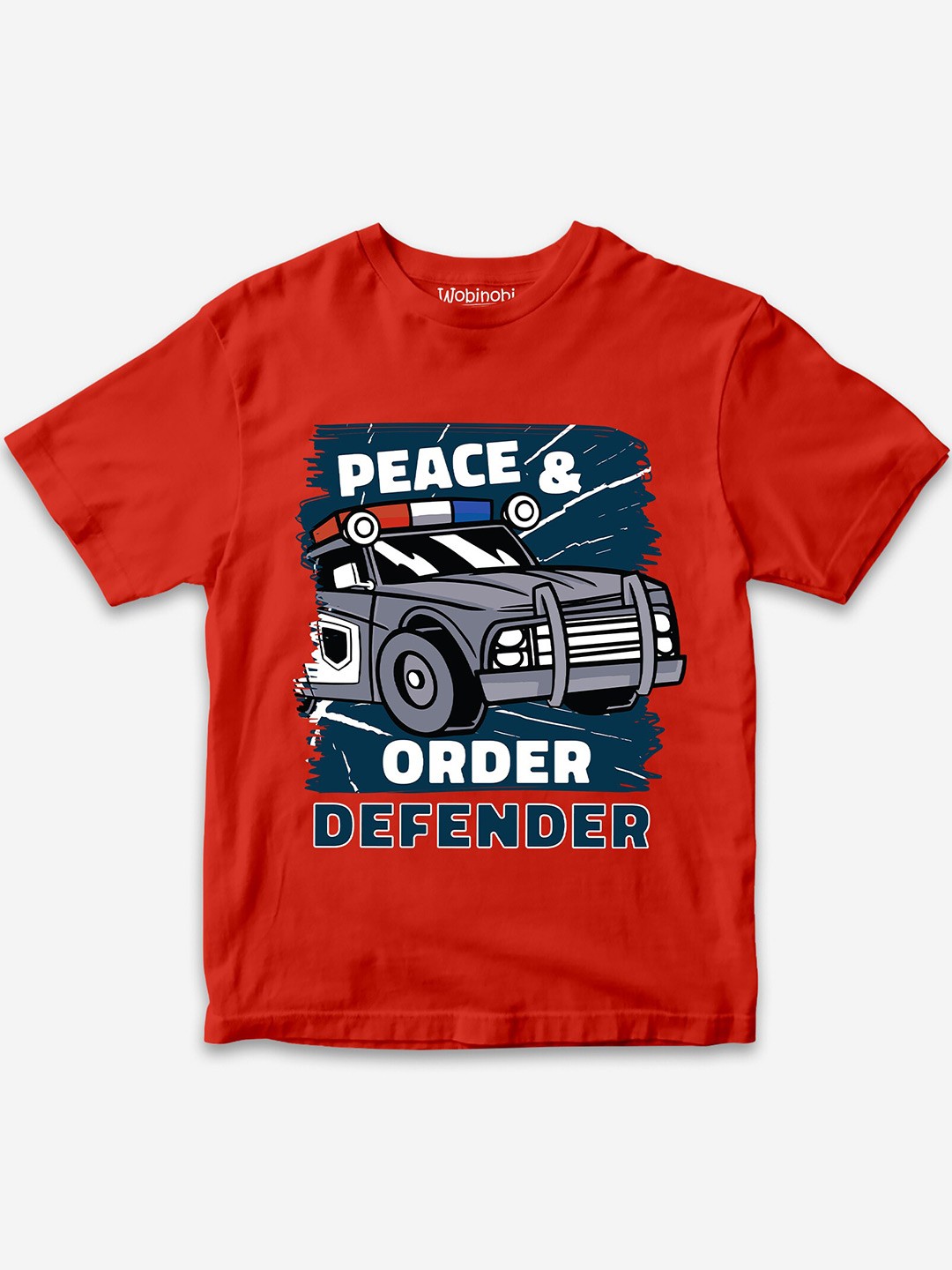 Wobinobi Boys Policeman Print Bio Finish Pure Cotton T-shirt, Red