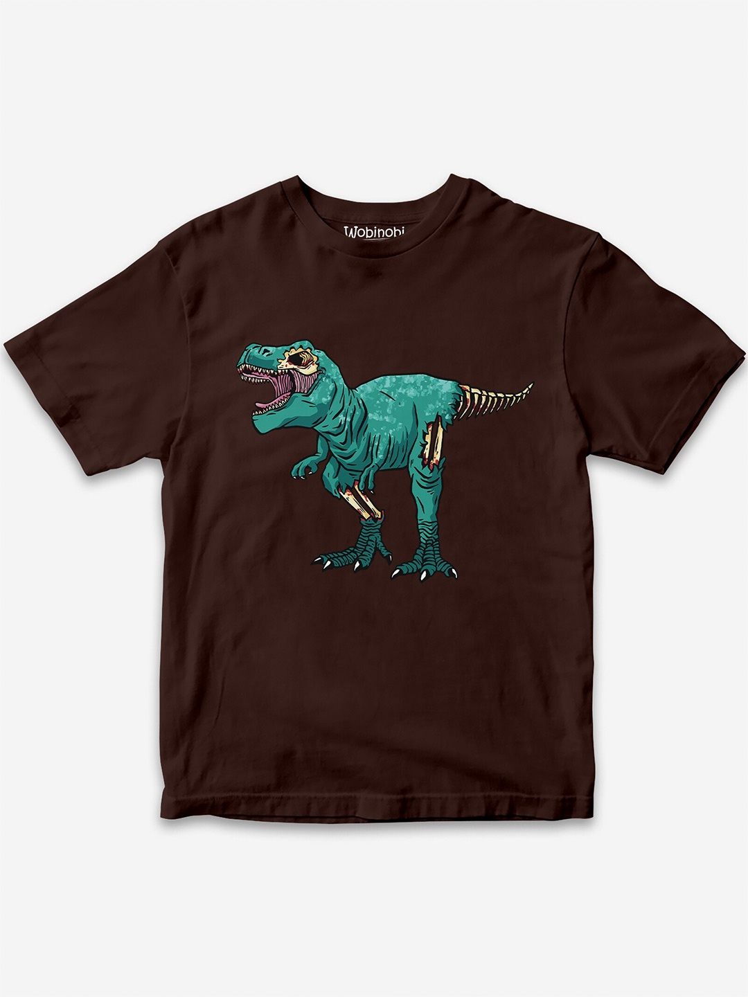 

Wobinobi Boys Dinosaur Print Bio Finish Pure Cotton T-shirt, Coffee brown