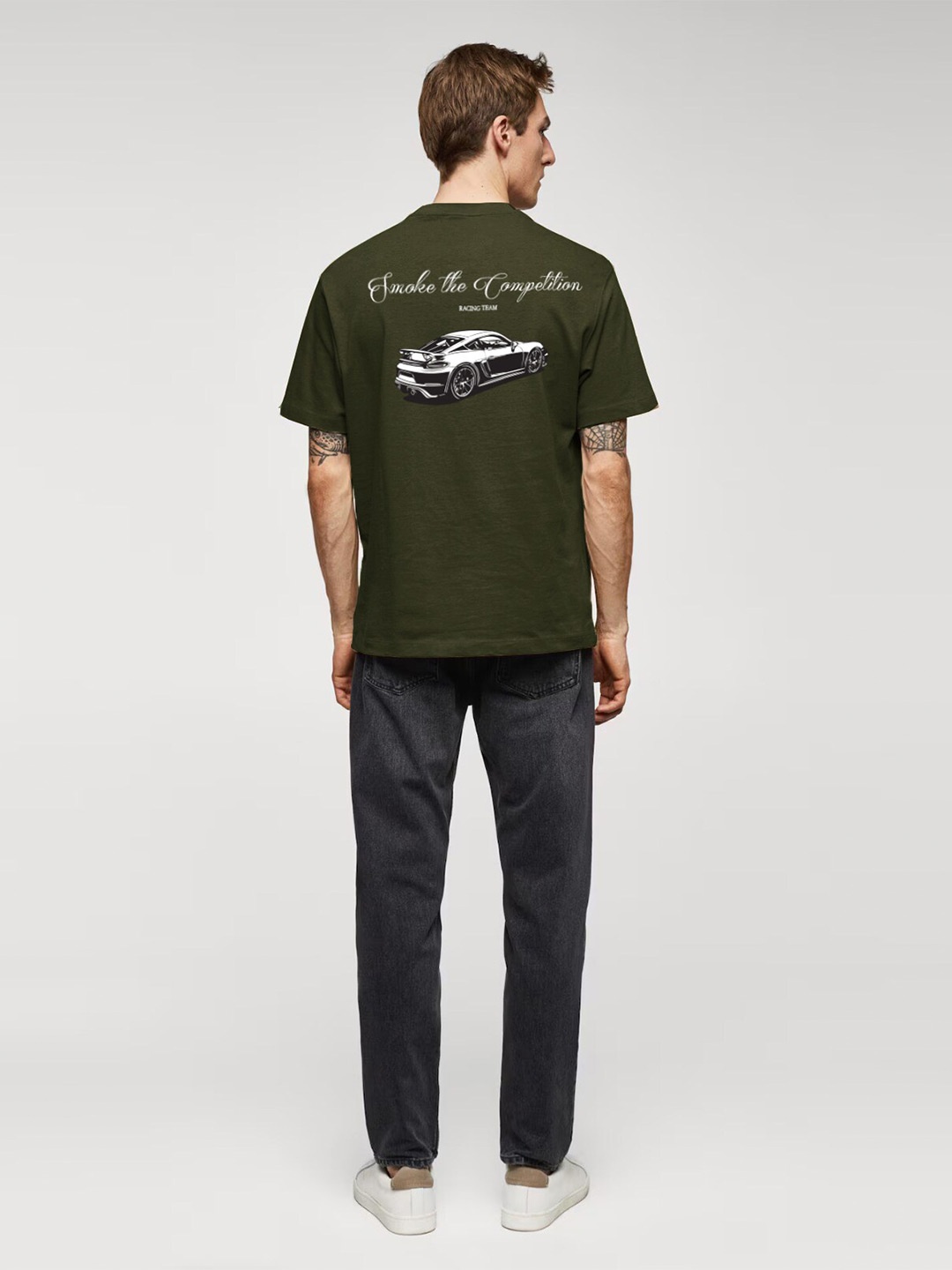 

MISCHIEF MONKEY Typography Printed Cotton T-shirt, Olive