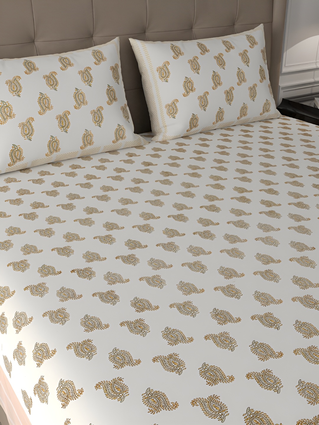 

PATRICKO Brown & Yellow Floral 400 TC King Bedsheet with 2 Pillow Covers