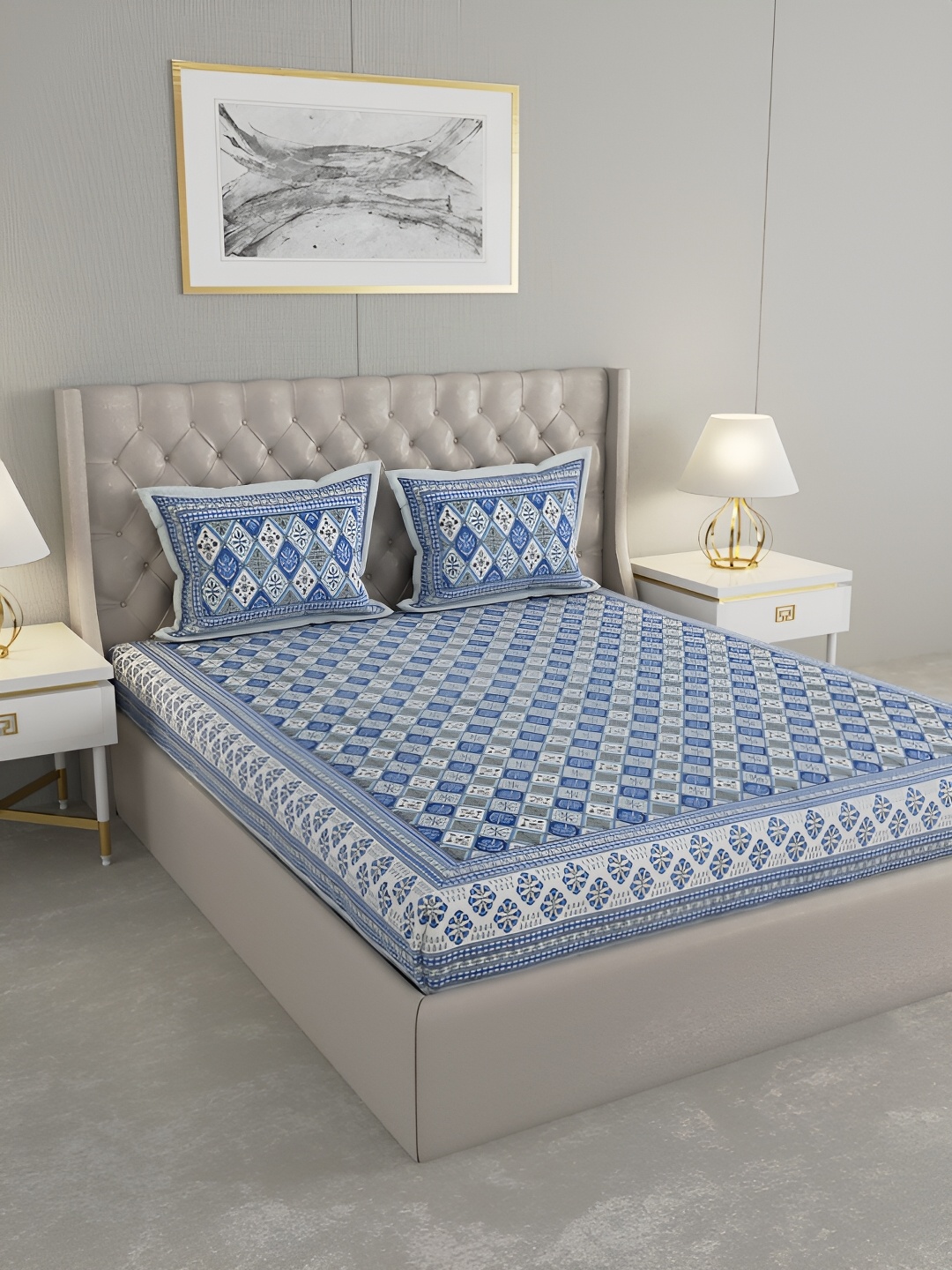

PATRICKO Blue & White Floral 330 TC King Bedsheet with 2 Pillow Covers