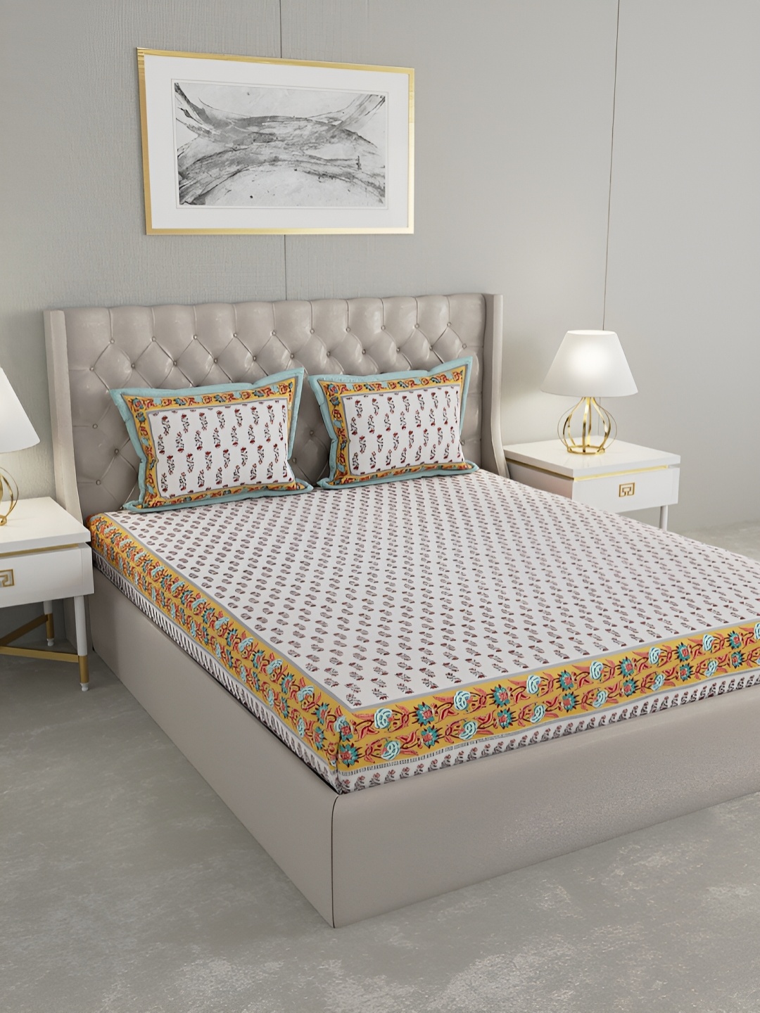 

PATRICKO Cream & Red Floral 400 TC Cotton King Bedsheet With 2 Pillow Covers