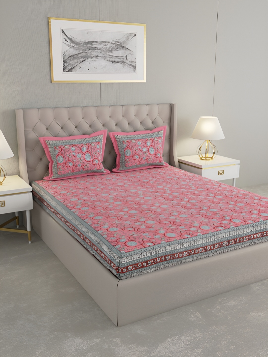 

PATRICKO Pink Floral 330 TC Cotton King Bedsheet with 2 Pillow Covers