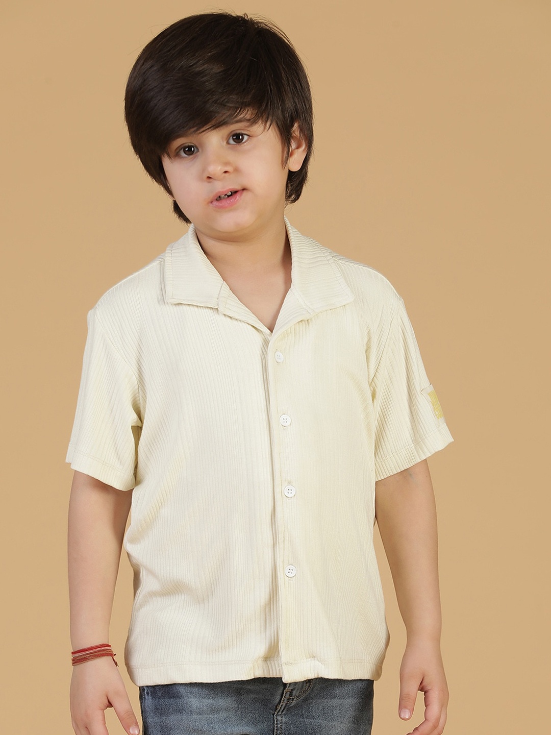 

TALES & STORIES Boys Spread Collar Short Sleeves Regular Fit Casual Shirt, Off white