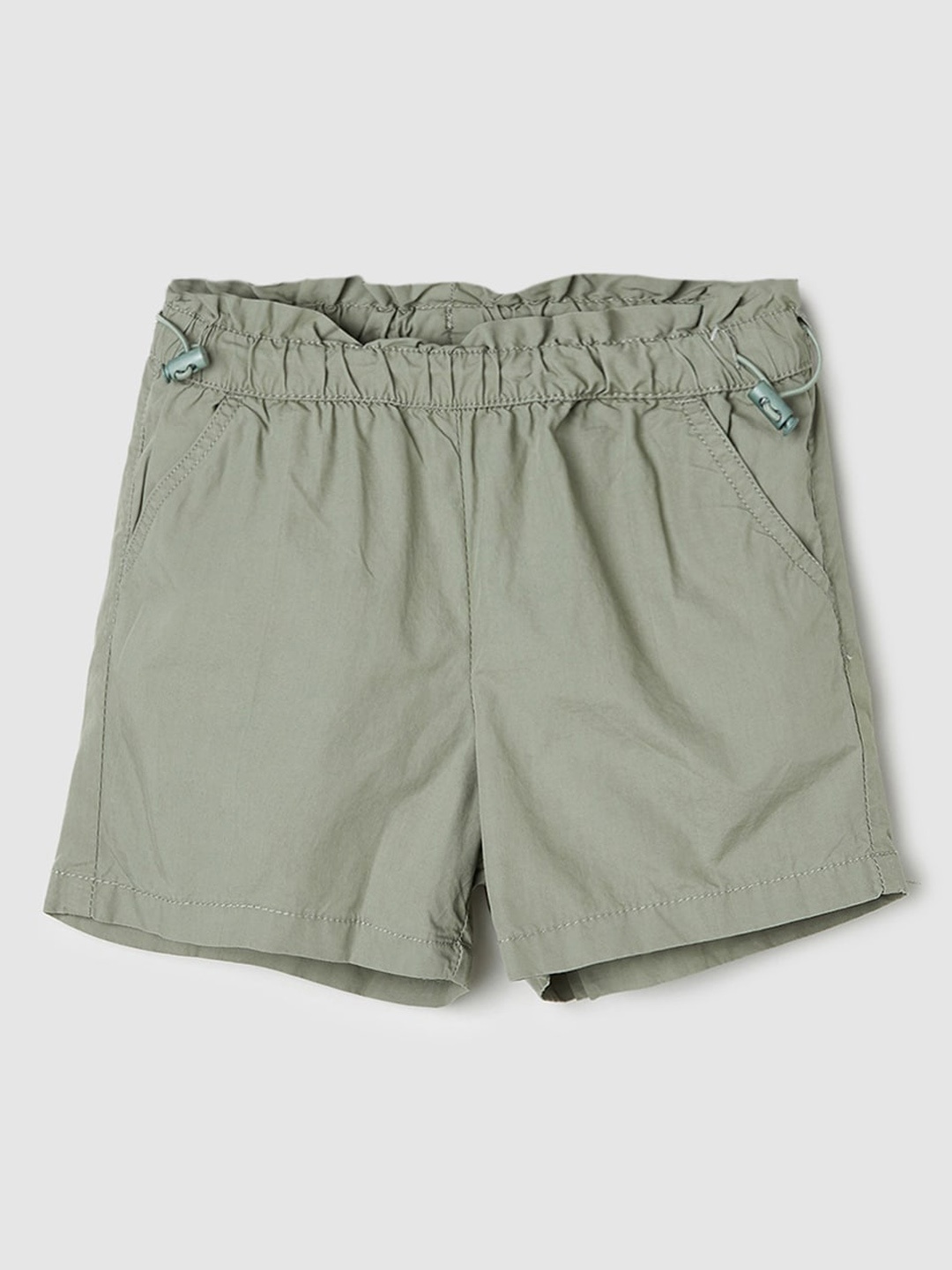 

max Girls Solid Mid-Rise Regular Fit Cotton Casual Shorts, Olive