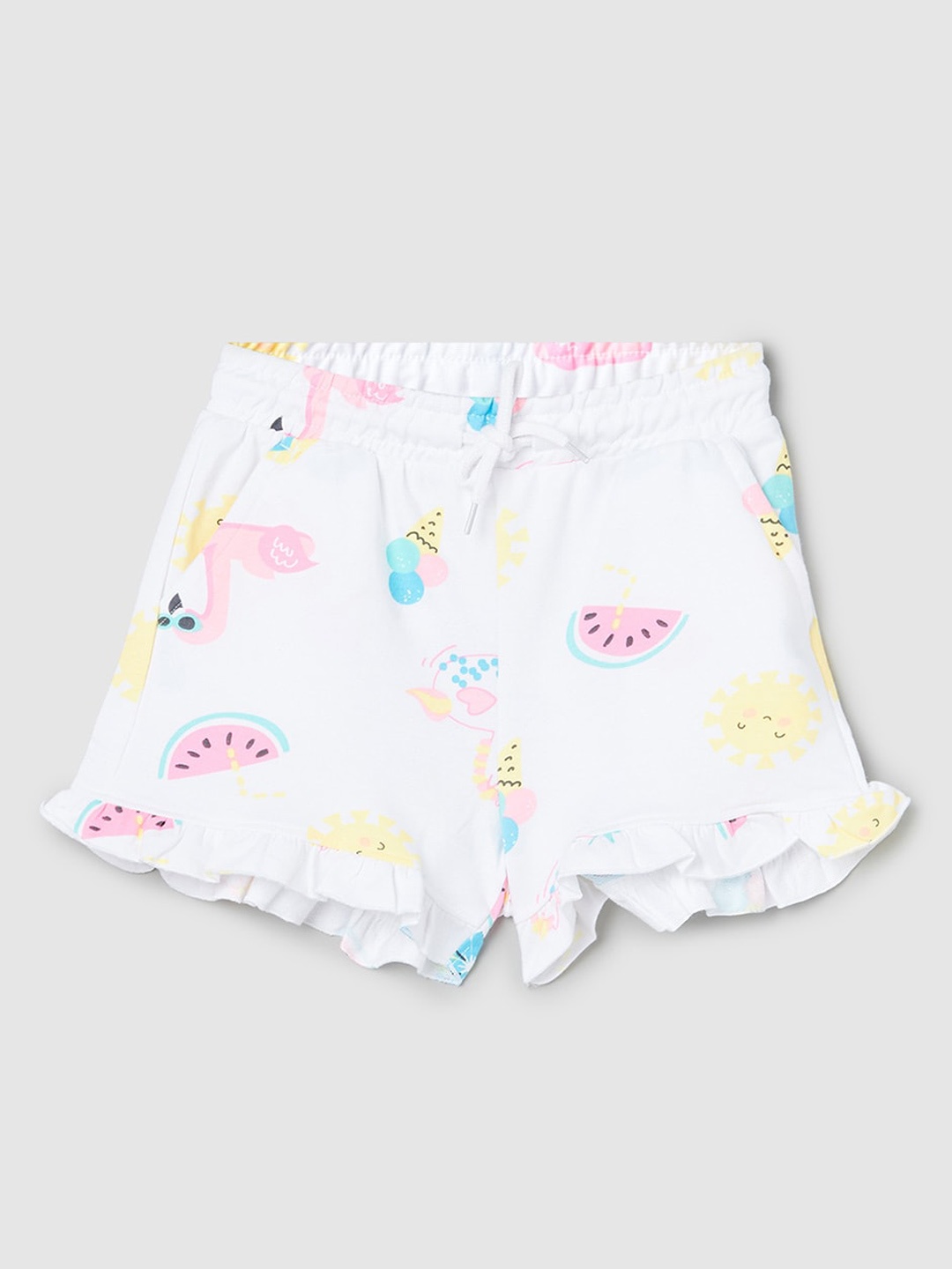 

max Girls Tropical Printed Pure Cotton Shorts, White