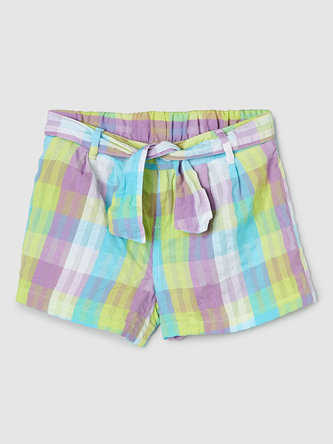 

max Girls Checked Mid-Rise Regular Fit Cotton Casual Shorts, Blue