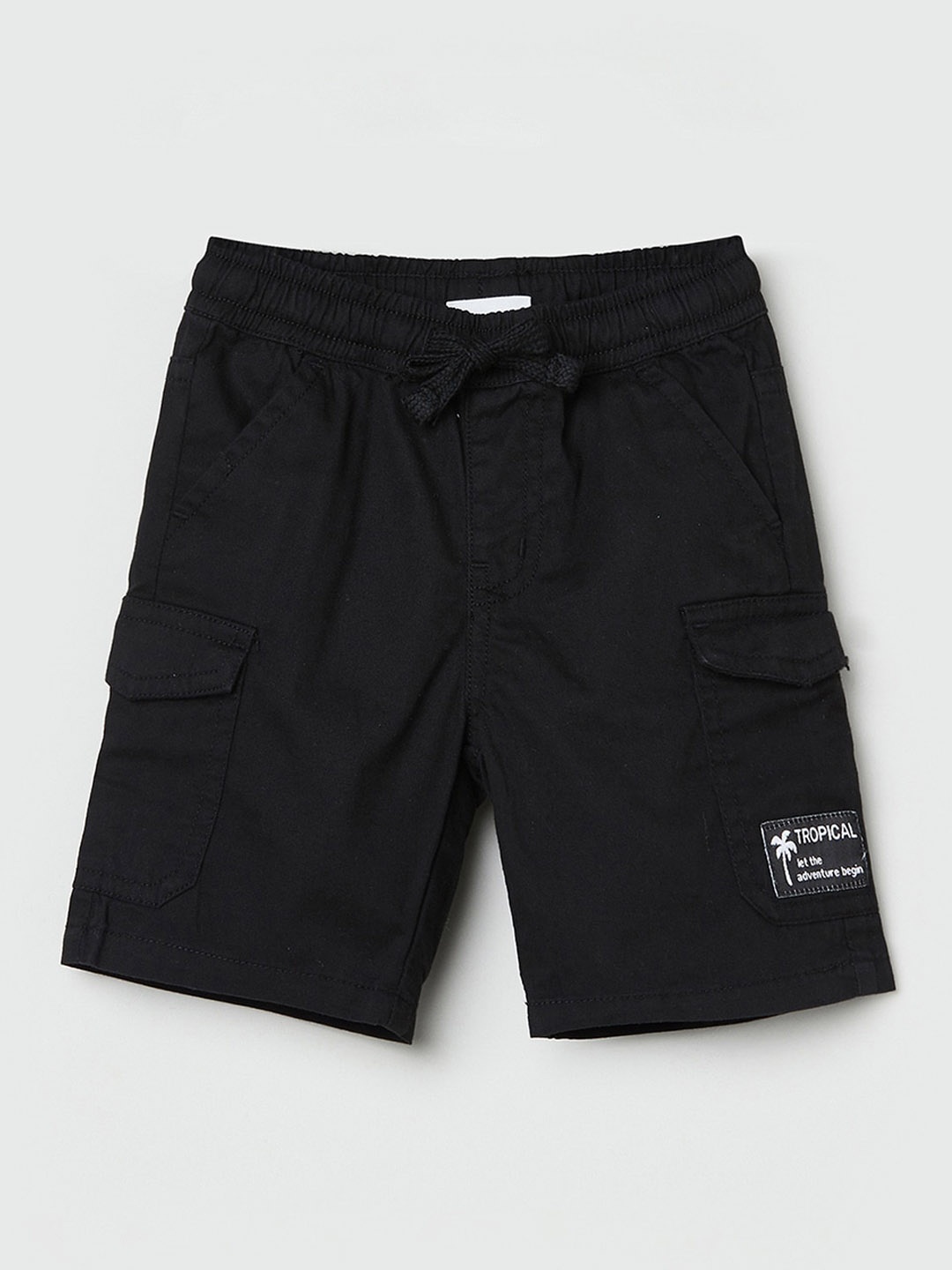 

max Infant Boys Mid-Rise Pure Cotton Cargo Shorts, Black