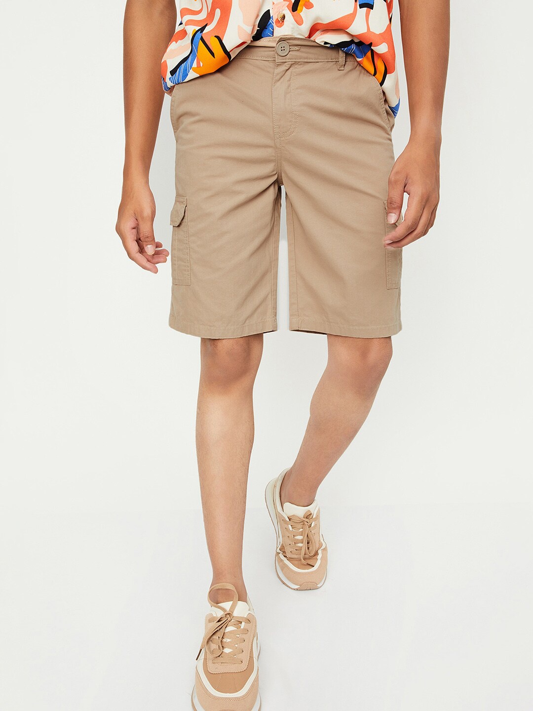 

max Boys Solid Mid-Rise Regular Fit Cotton Casual Shorts, Brown