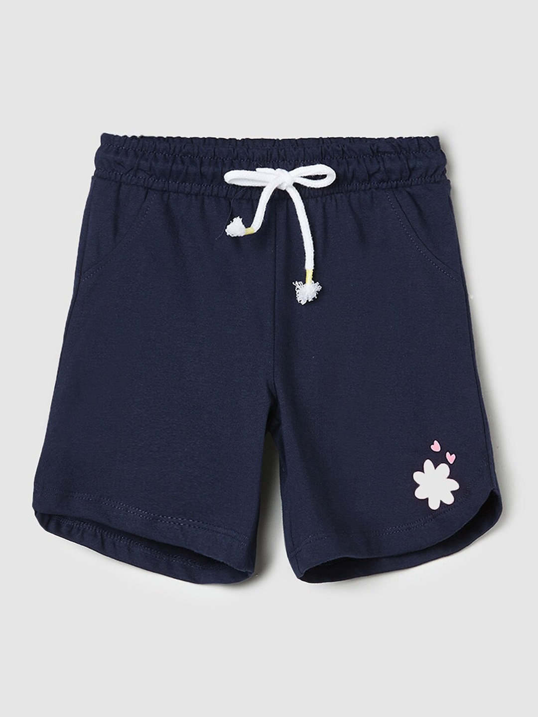 max Girls Solid Mid-Rise Regular Fit Cotton Casual Shorts, Navy blue