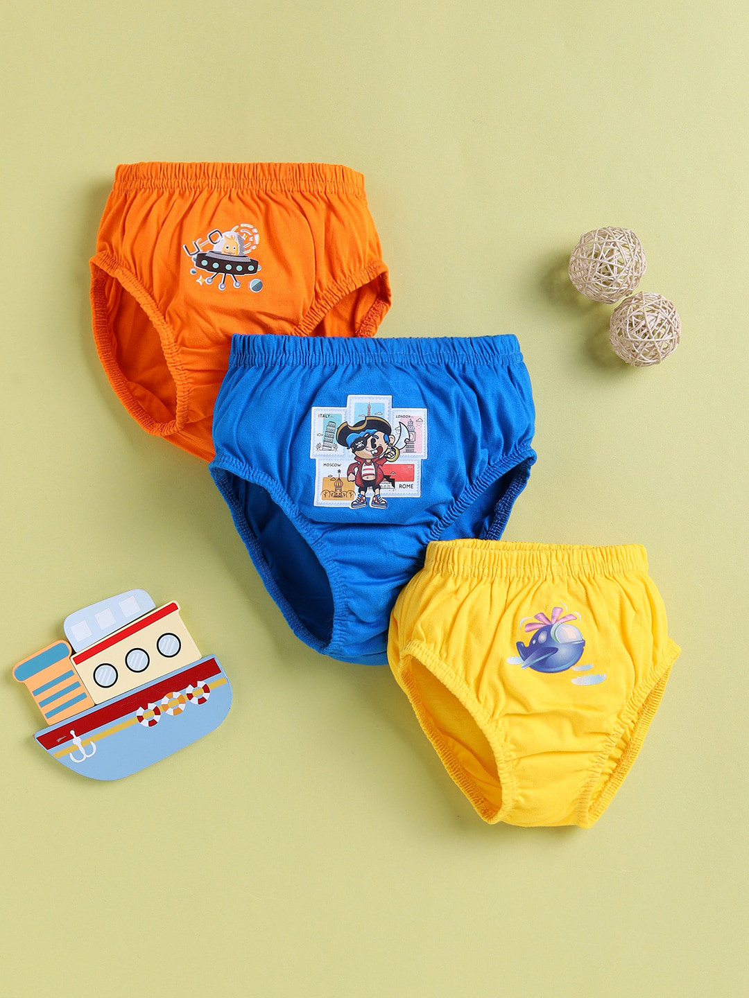 

Redden Infant Boys Pack Of 3 Printed Pure Cotton Basic Briefs BB-101D-PK3, Orange