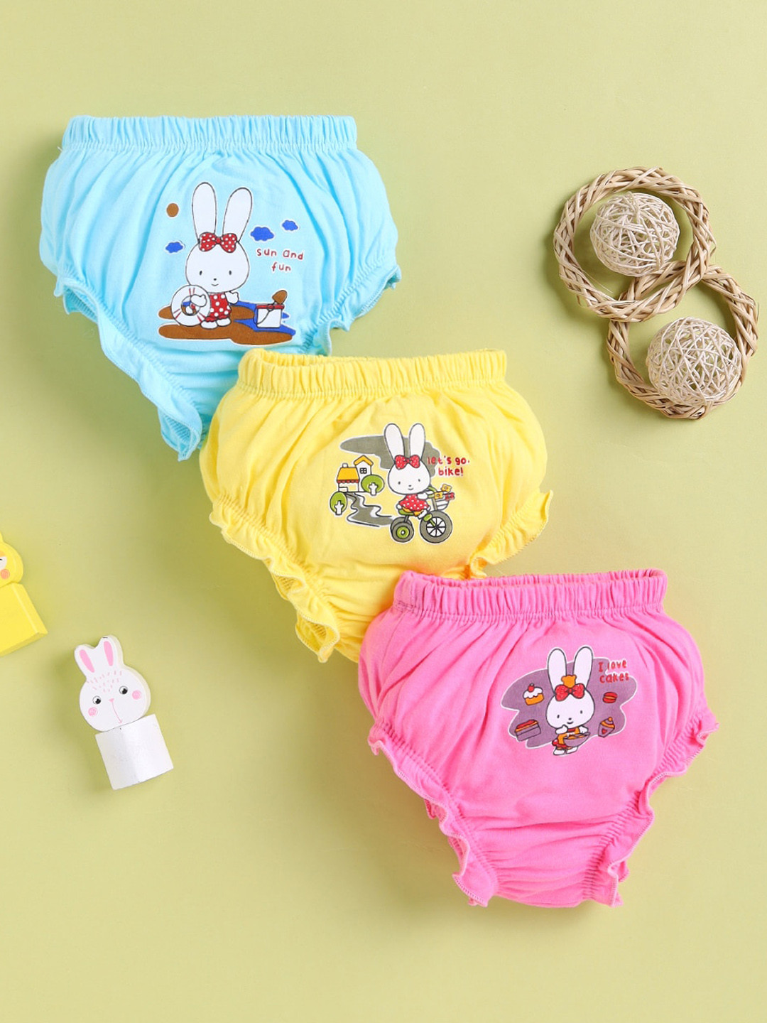 

Redden Infant Girls Pack Of 3 Printed Pure Cotton Basic Briefs, Blue