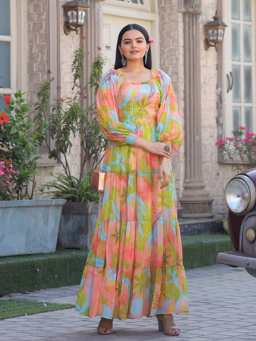 

Masakali.Co Floral Print Georgette Maxi Dress, Pink