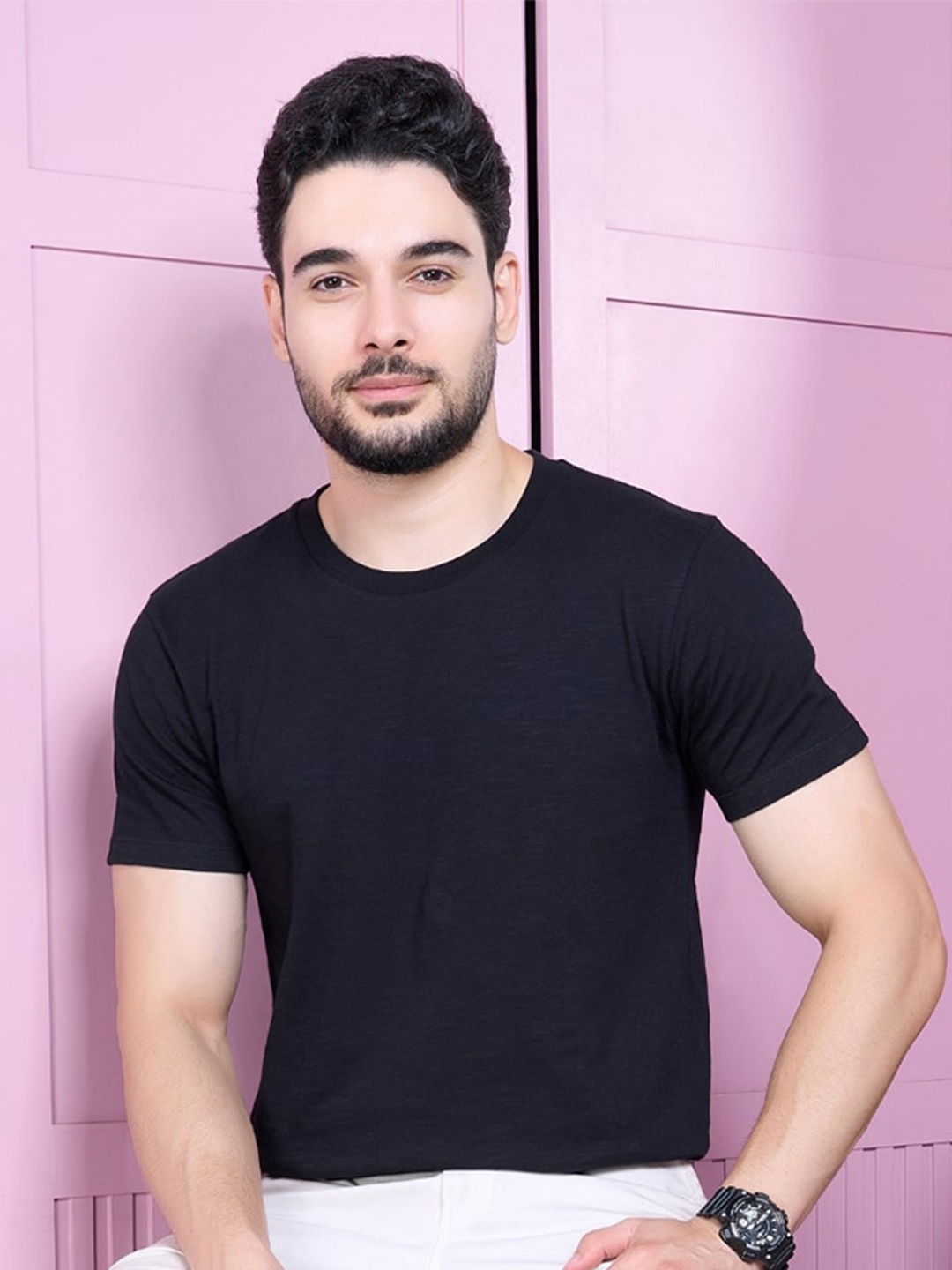 

MAXZONE Round Neck Cotton T-shirt, Black