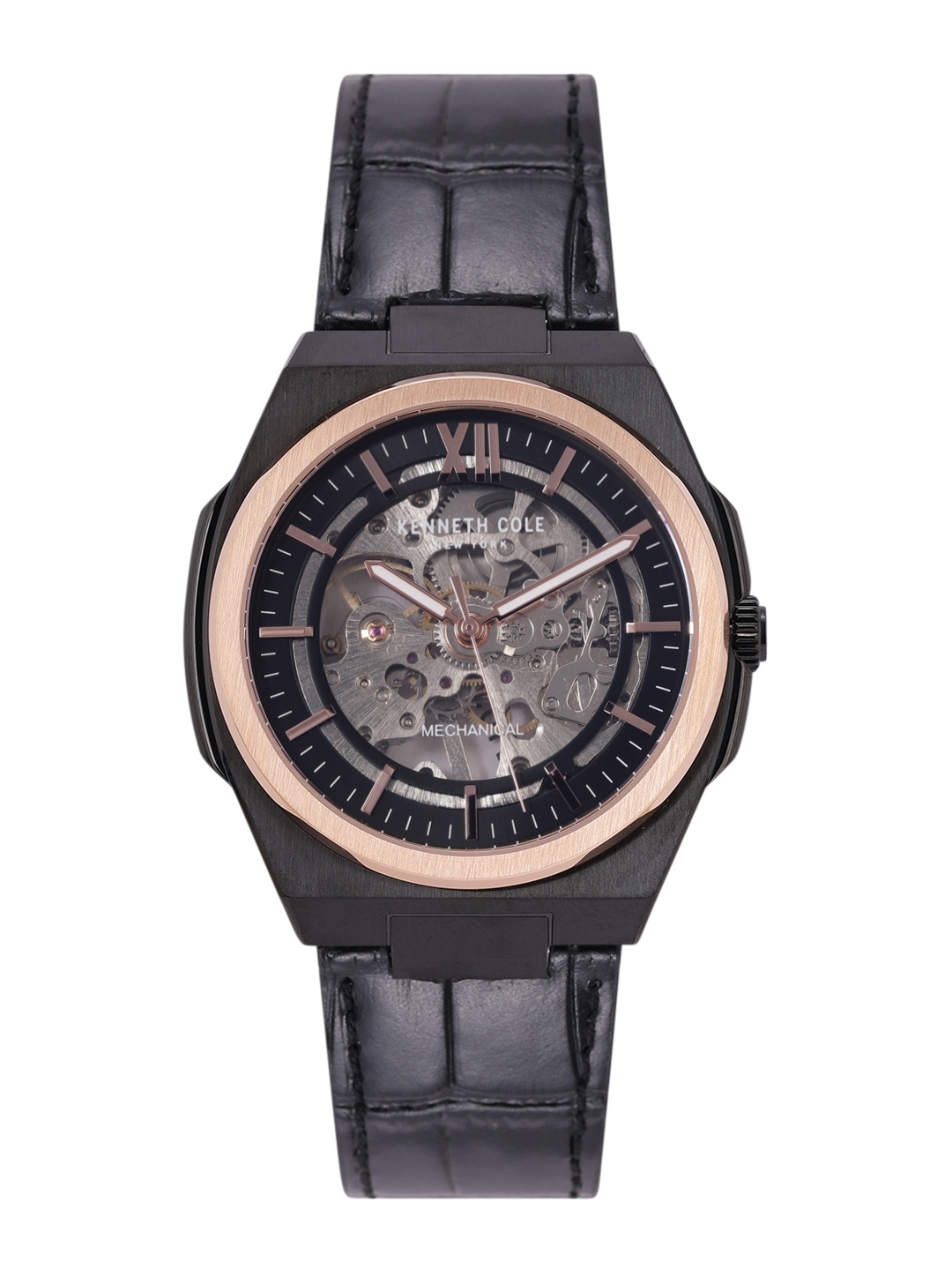 

Kenneth Cole Men Skeleton Textured Leather Analogue Watch KCWGE0014004MN-Black