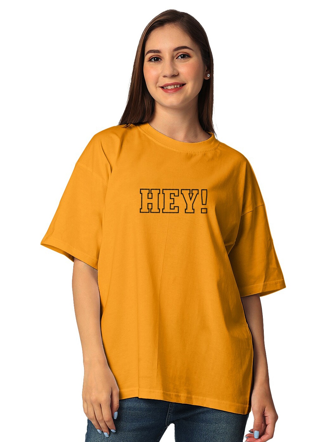

STATUS MANTRA Typography Printed Drop-Shoulder Sleeves Pure Cotton T-shirt, Yellow