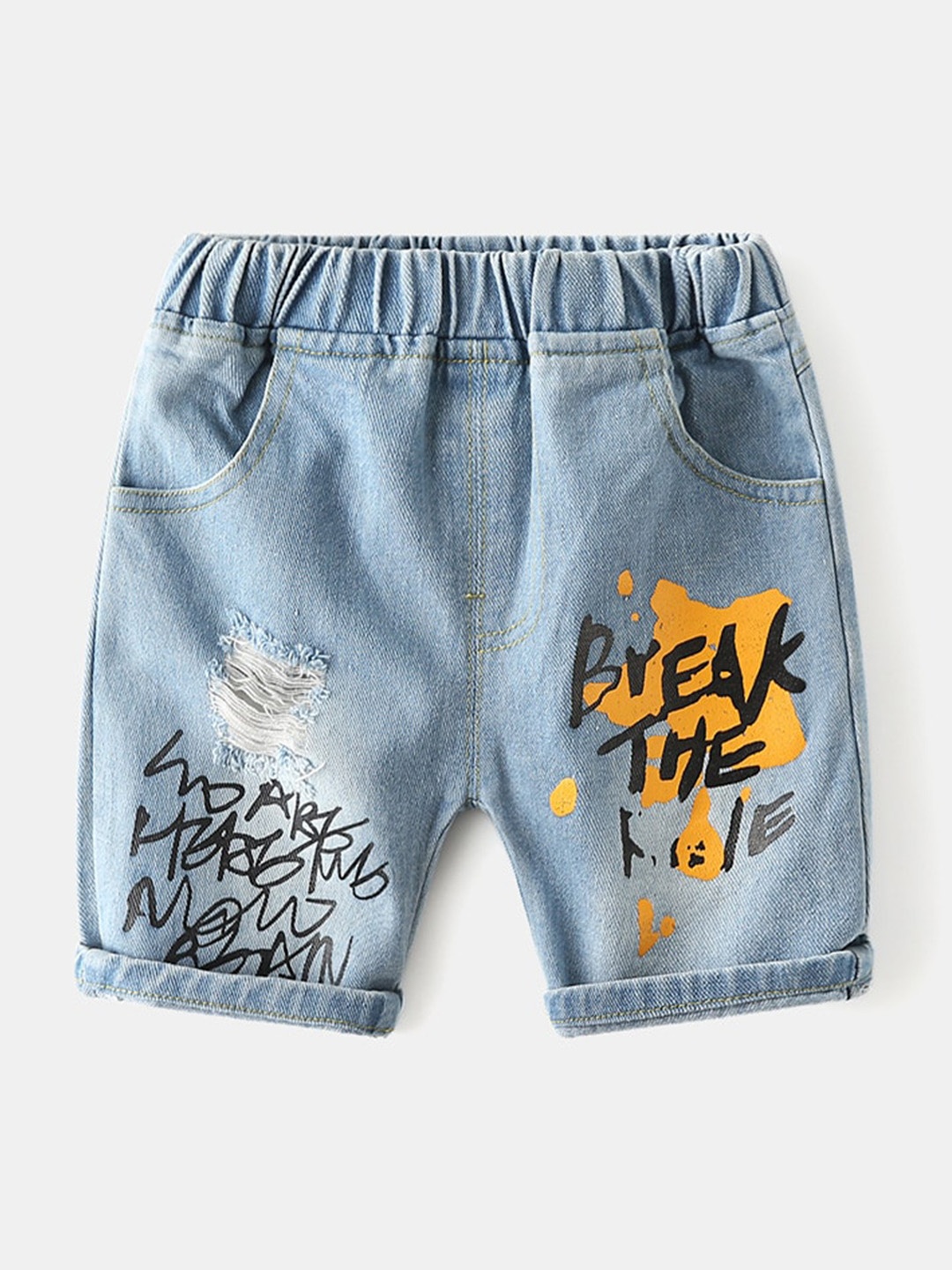 

StyleCast Boys Blue Typography Printed Printed Mid Rise Cotton Denim Shorts