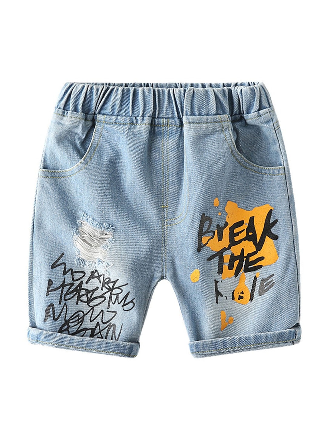 

StyleCast Boys Blue Typography Printed Distressed Denim Shorts