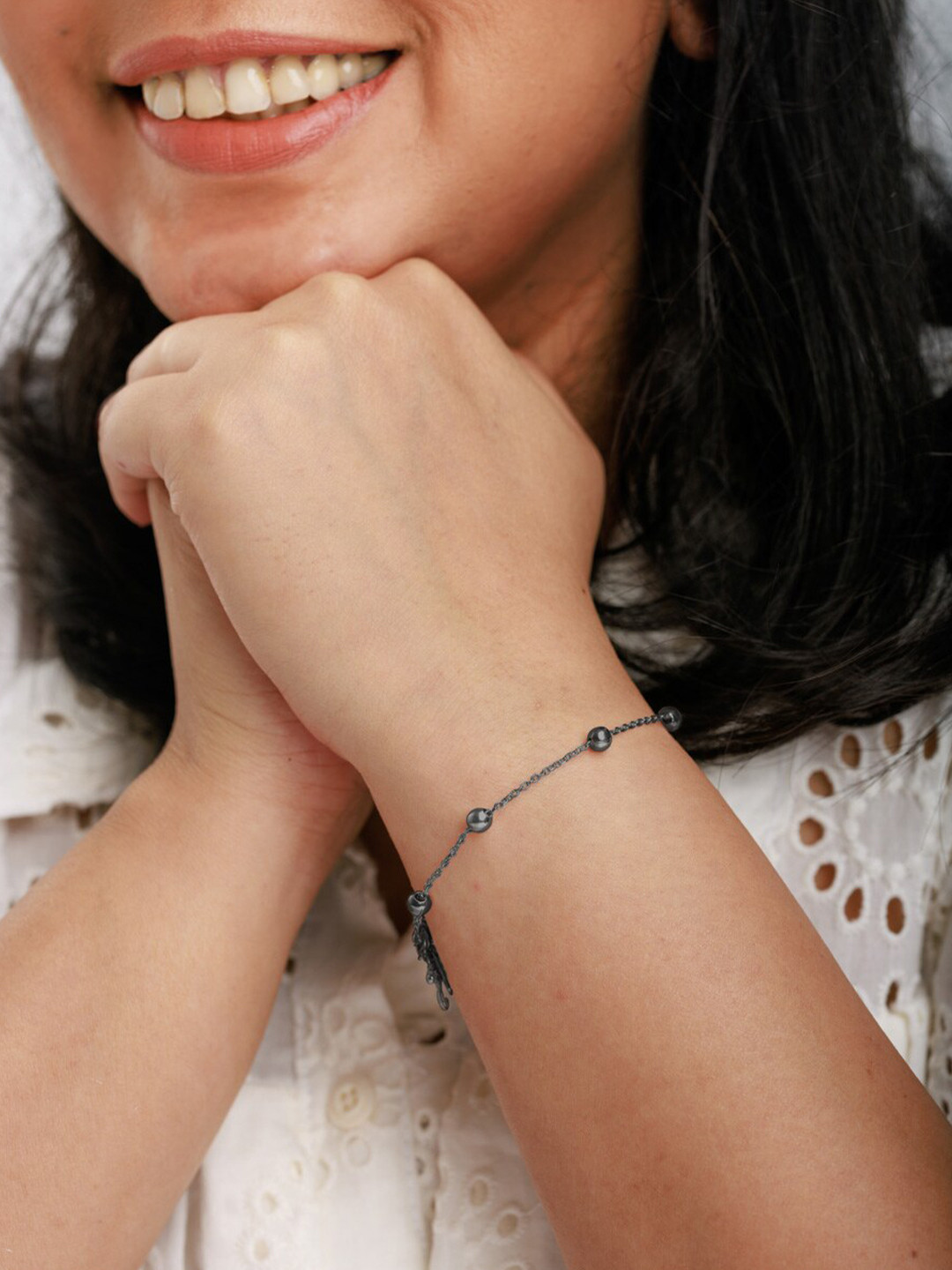 

Trisu 925 Silver Rhodium-Plated Wraparound Bracelet, Black
