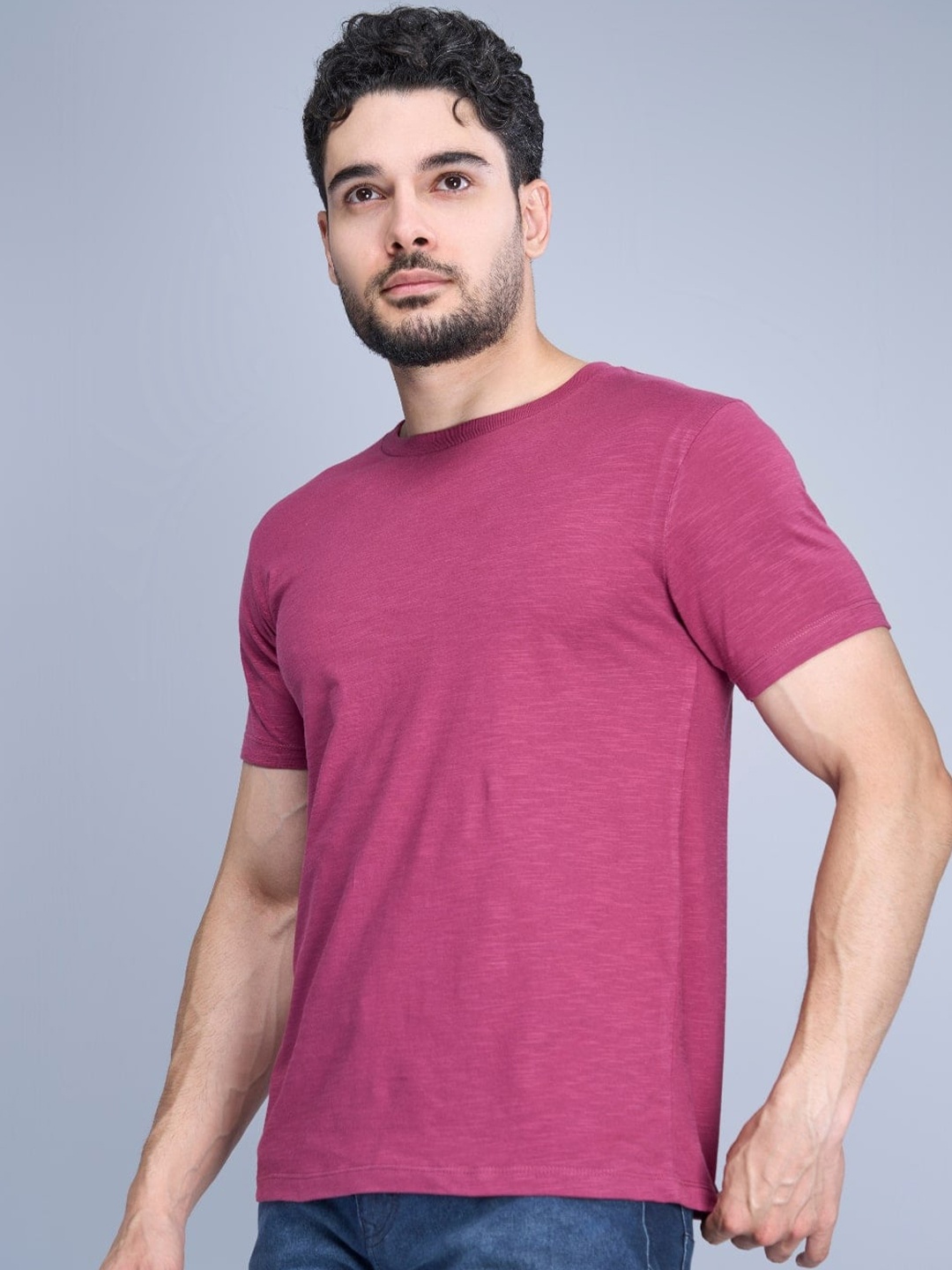 

MAXZONE Round Neck Short Sleeves Cotton T-shirt, Maroon