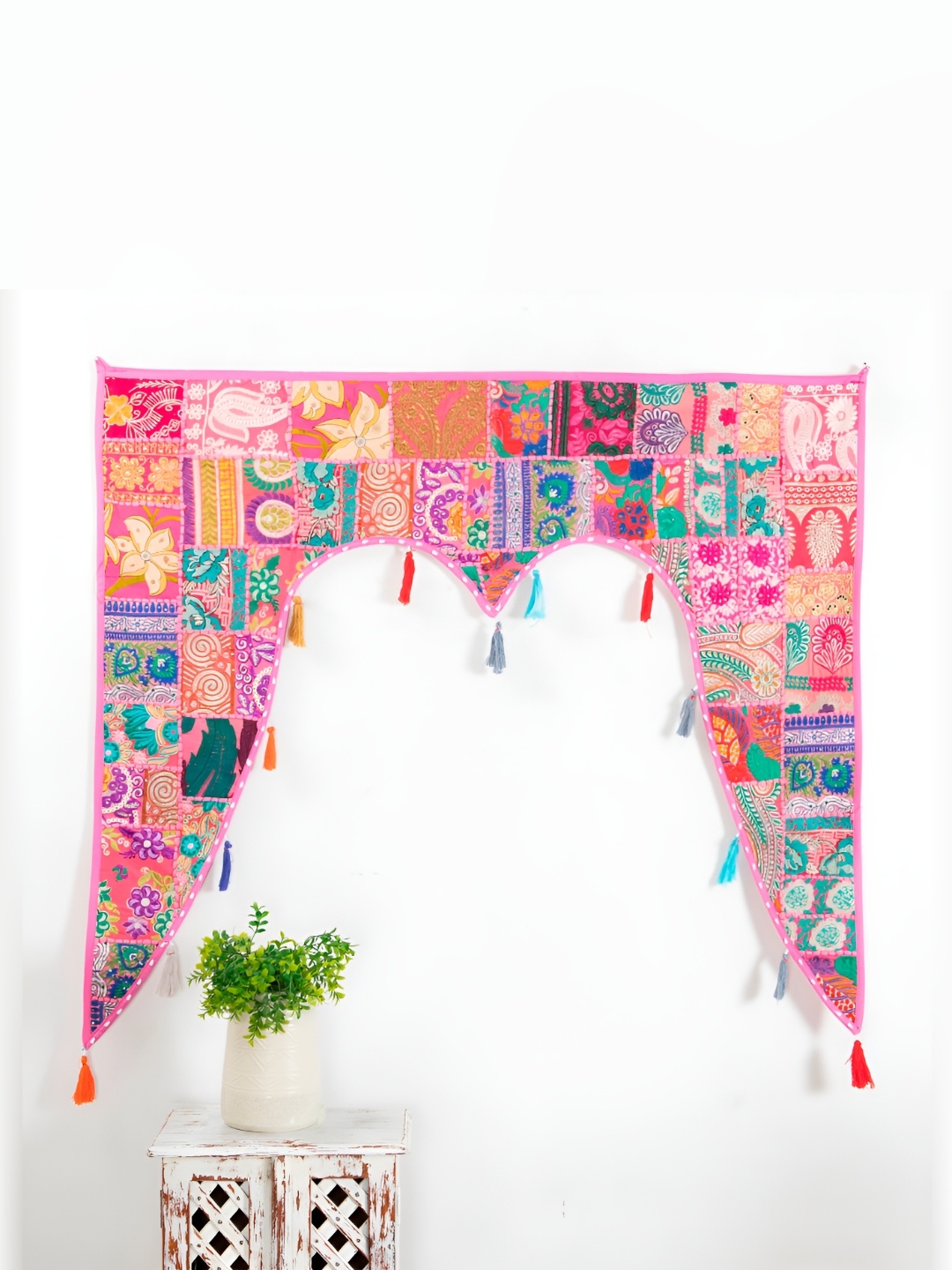 HANDICRAFT PALACE Blue & Pink Patchwork Embroidered Hanging Festive Decor