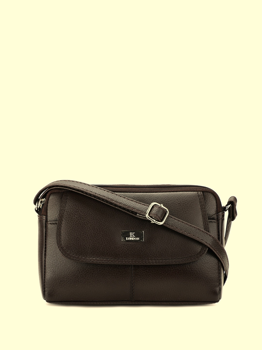

K London Textured Leather Structured Sling Bag, Brown