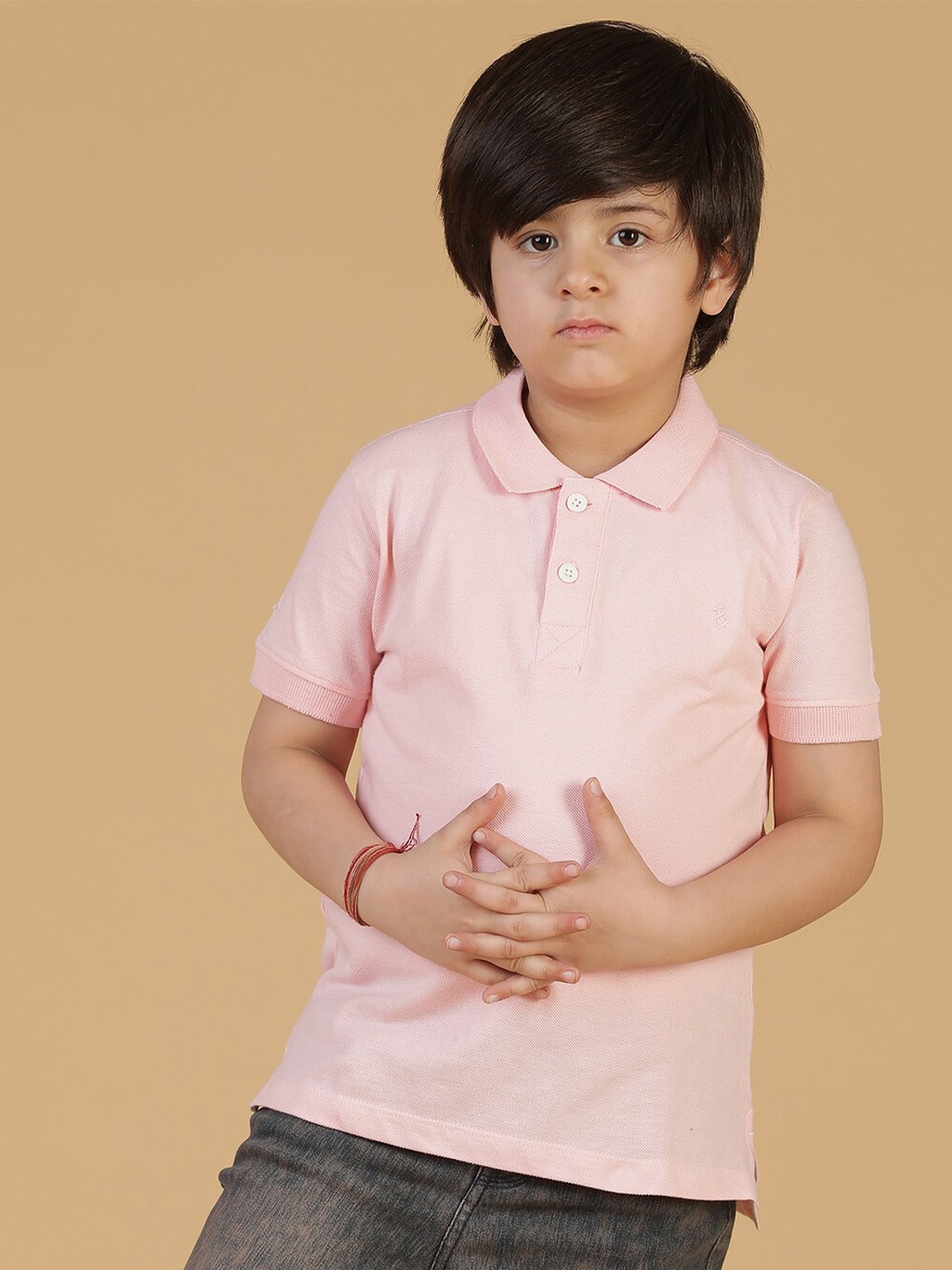 

TALES & STORIES Boys Polo Collar Cotton T-shirt, Pink