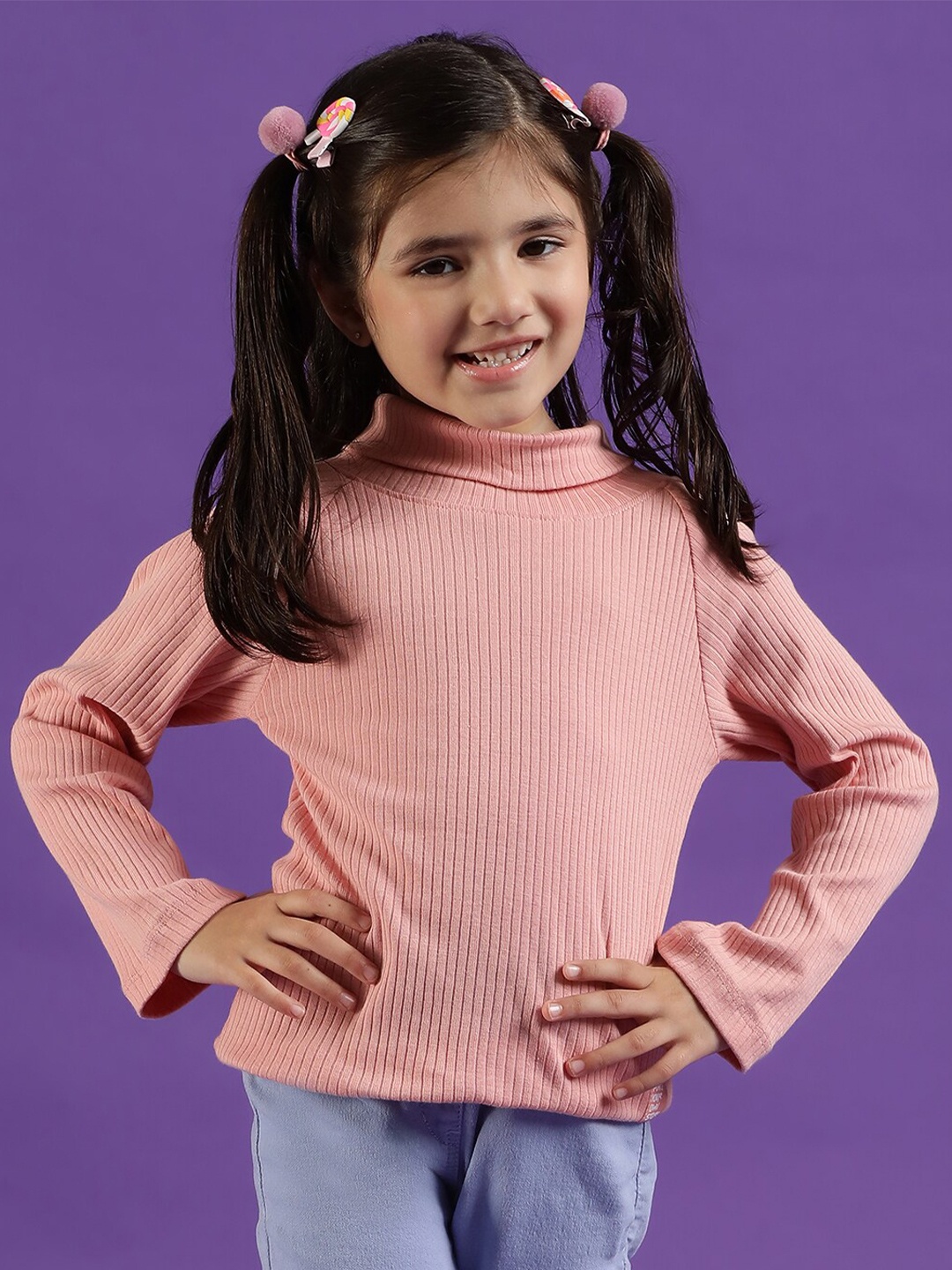 

TALES & STORIES Girls High Neck Long Sleeves Cotton T-shirt, Pink