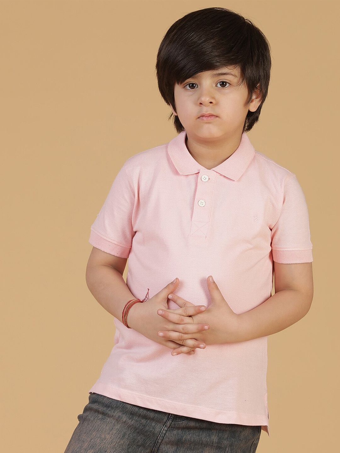 

TALES & STORIES Boys Polo Collar Cotton T-shirt, Pink