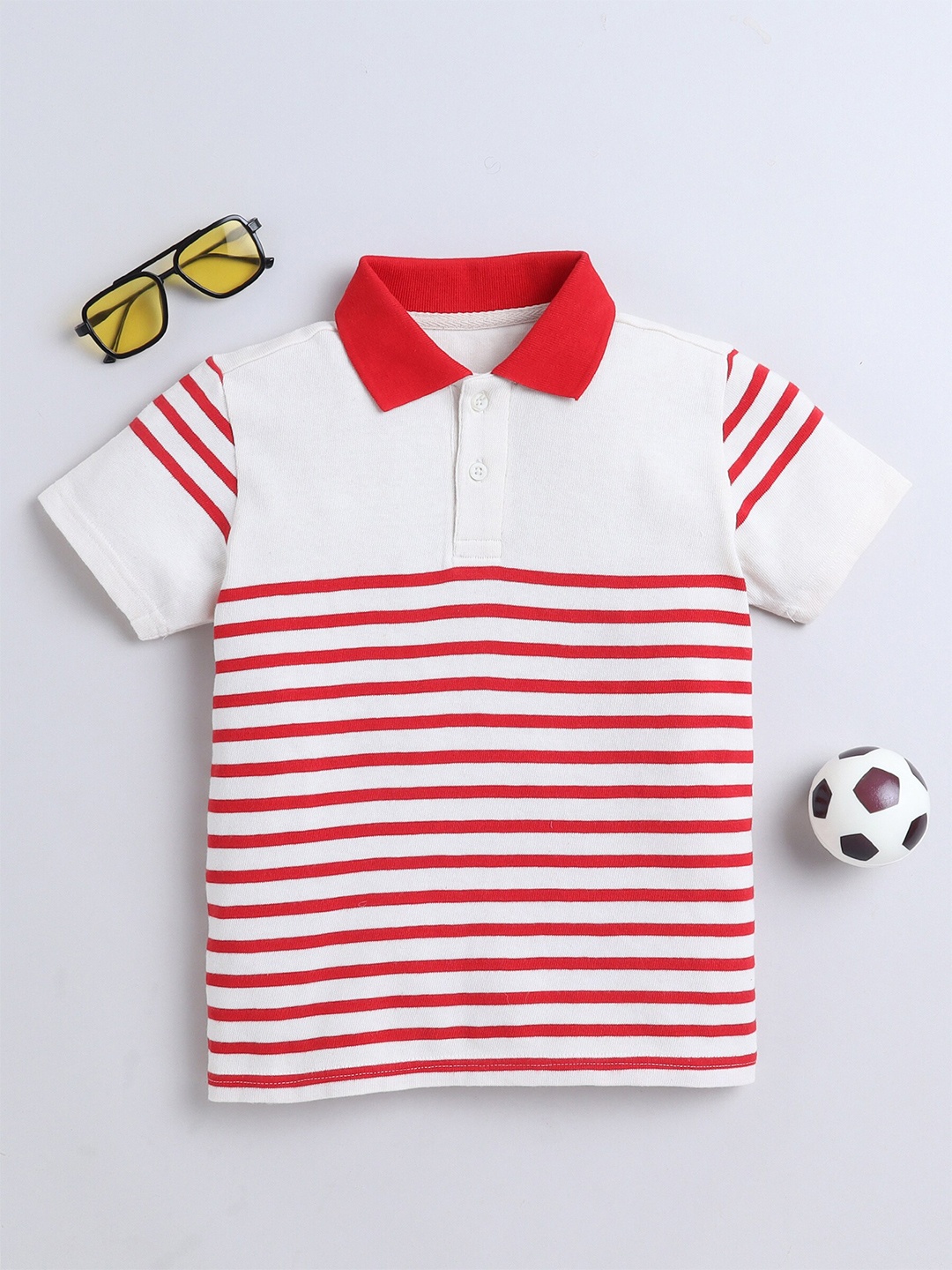 

BAESD Boys Striped Polo Collar Cotton T-shirt, Off white