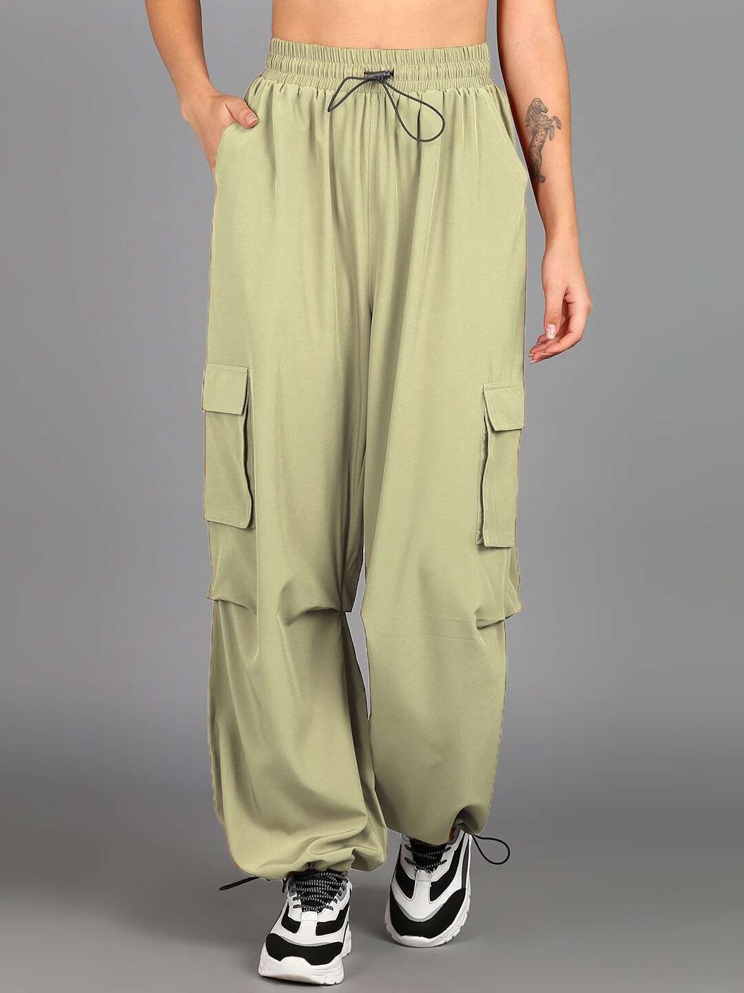 

The Roadster Lifestyle Co. Light Green Women Mid-Rise Cargo Trousers
