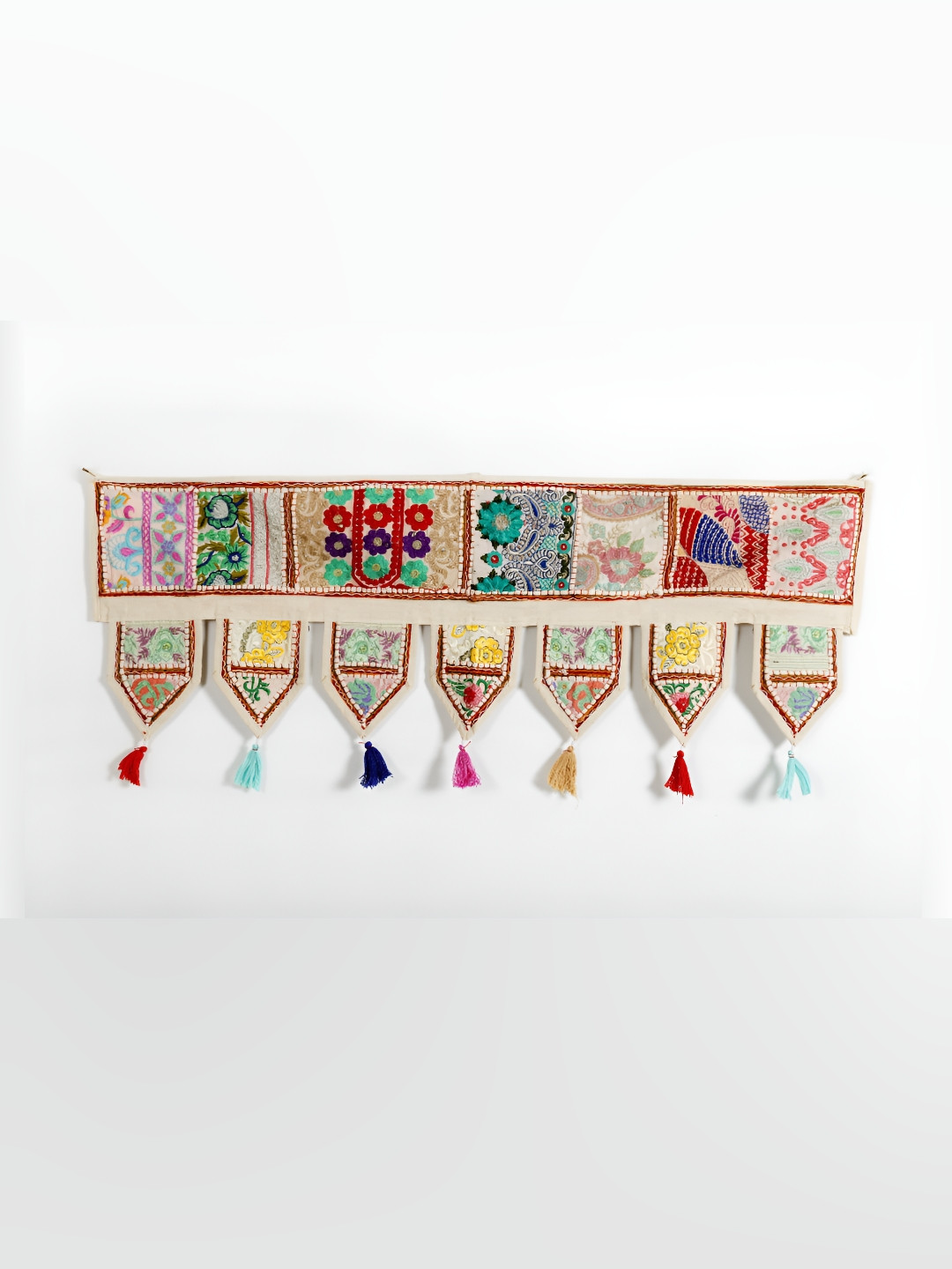 

HANDICRAFT PALACE Green & Pink Patchwork Embroidered Hanging Toran, Beige