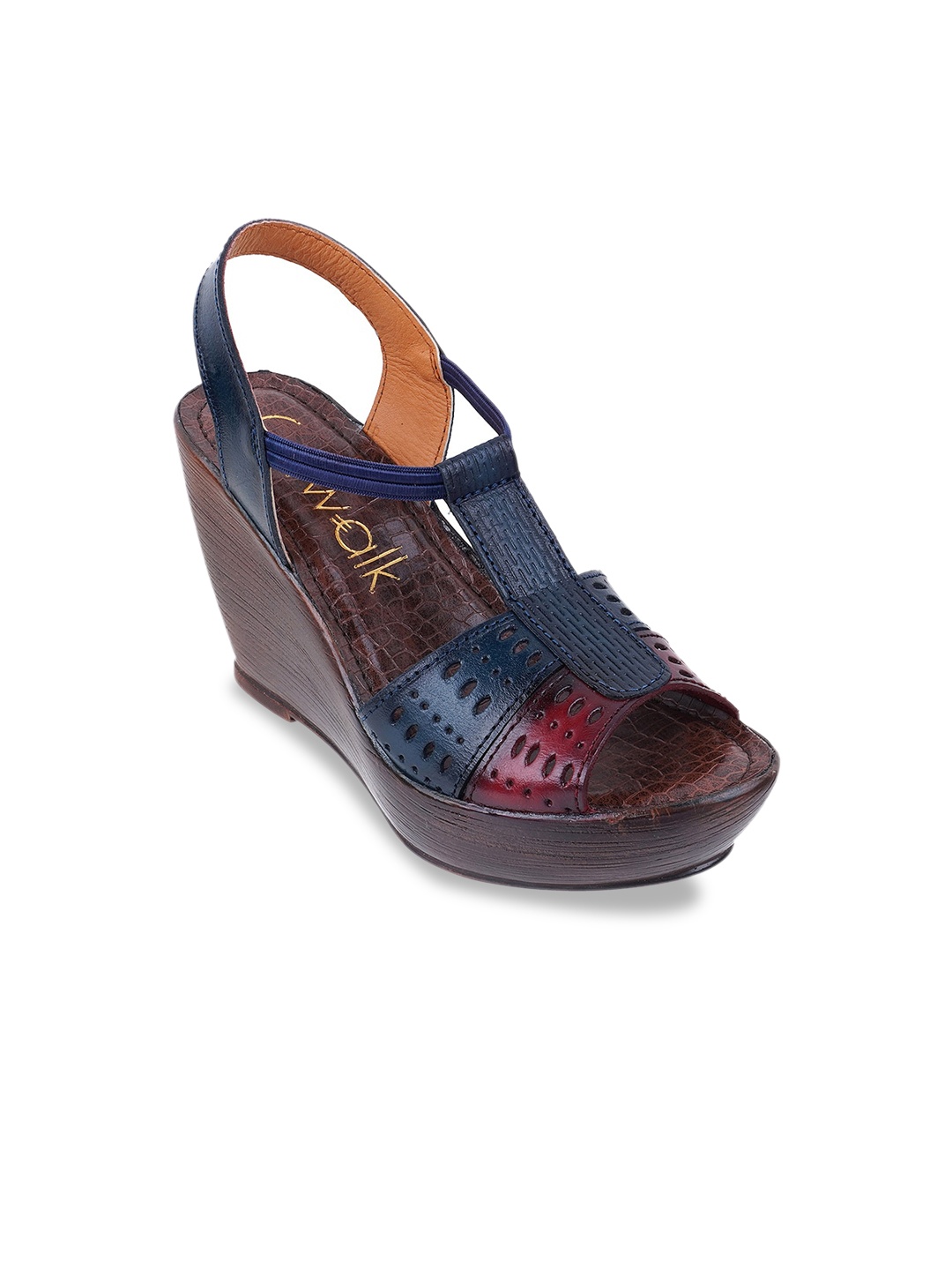 

Catwalk Laser Cut Leather Wedge Heels, Blue