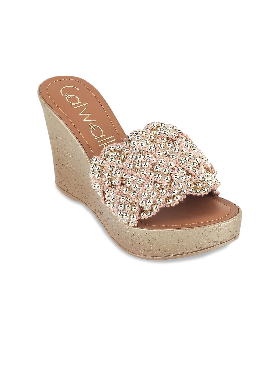 

Catwalk Embellished Open Toe Wedge Heels, Rose gold