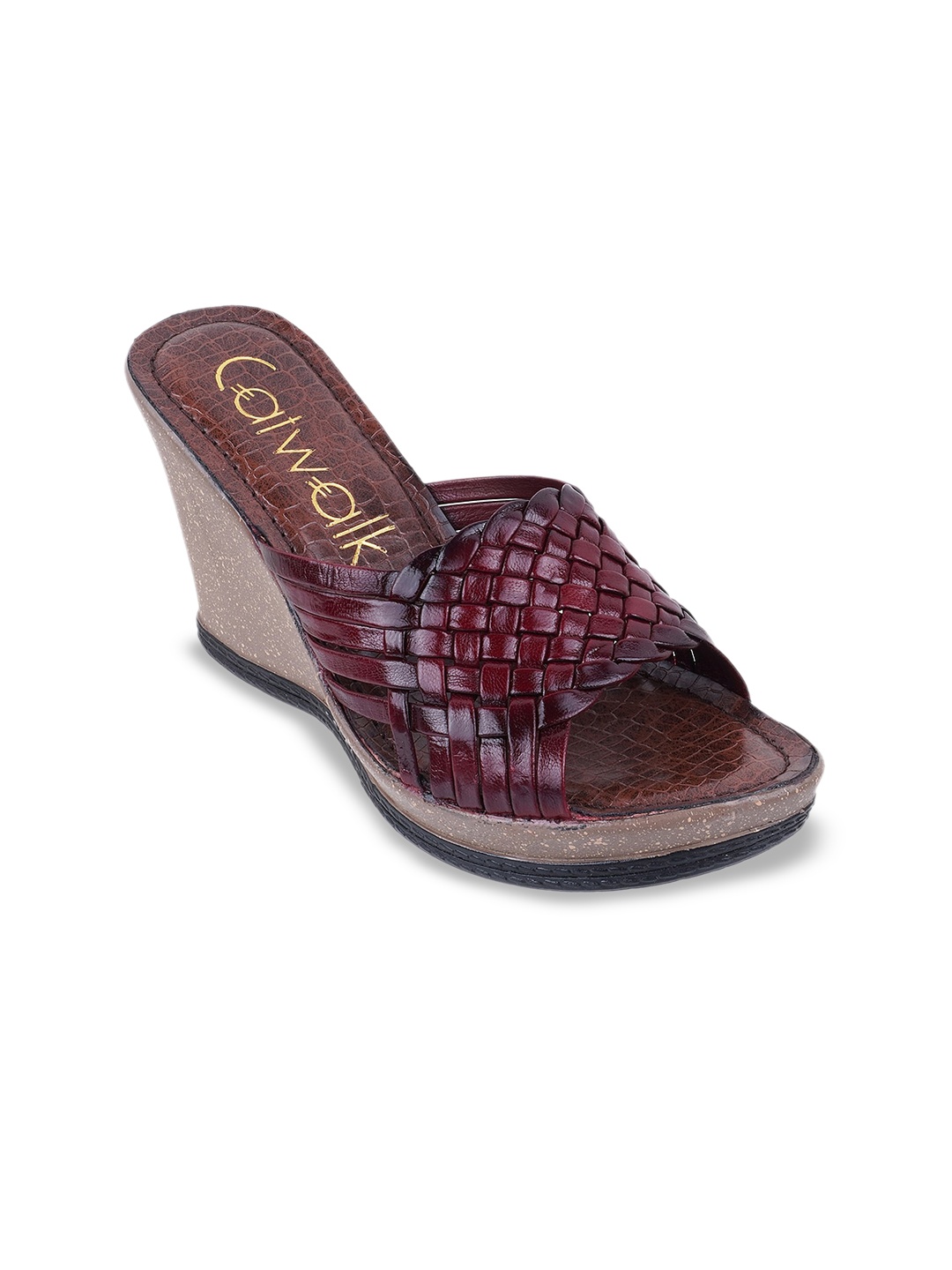 

Catwalk Textured Open Toe Leather Wedge Heels, Maroon